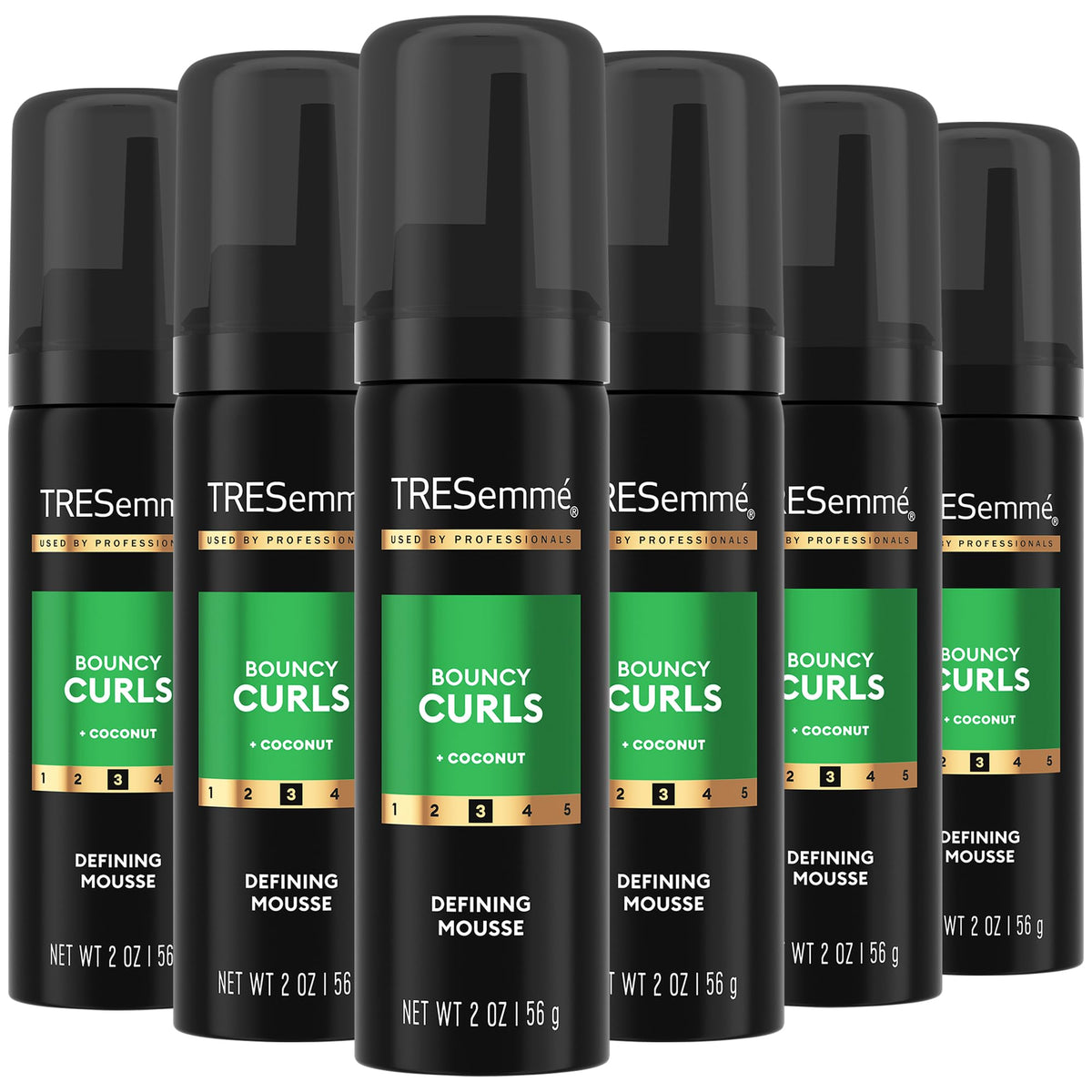 TRESemmé Defining Mousse bottle showing curl definition and lasting hold.