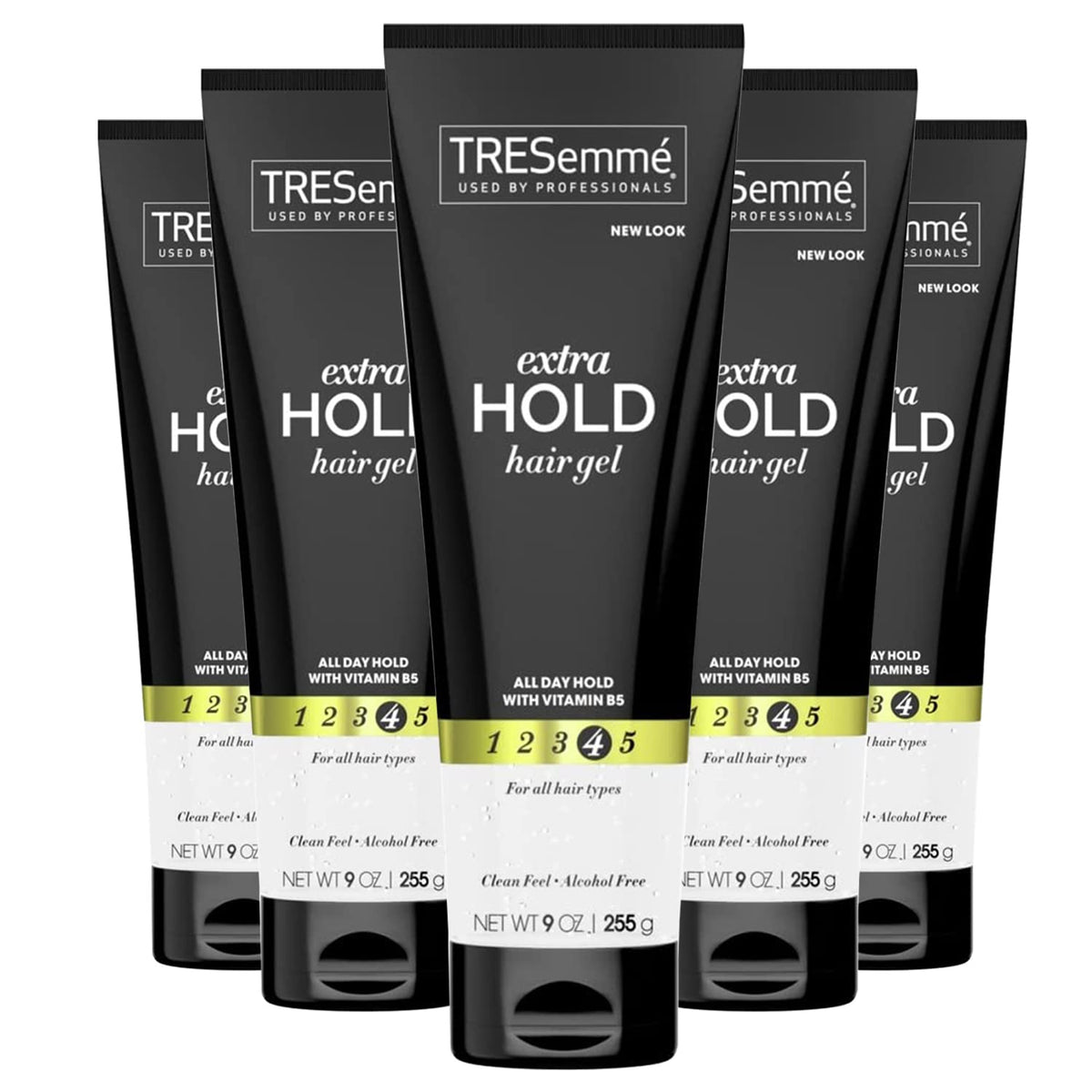 Gel Tresemmé vitamine B en bouteille affichant volume et brillance potentiels.