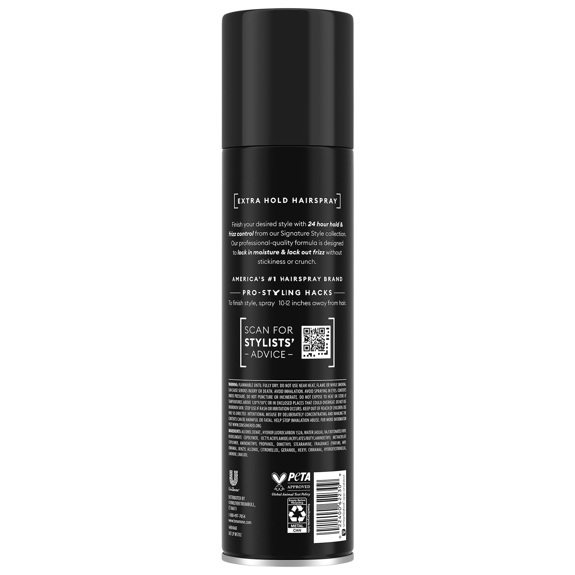 TRESemmé Hairspray en spray, application précise pour cheveux lisses et maniables.