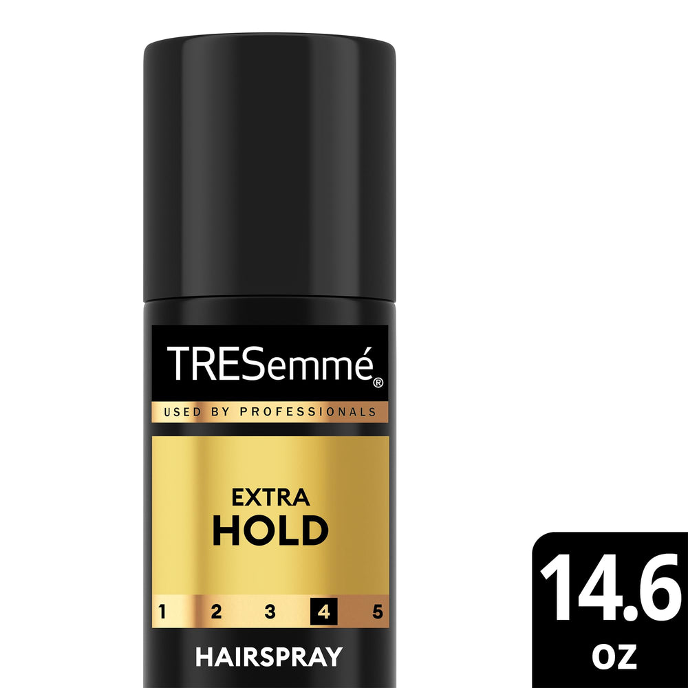TRESemmé Hairspray emballage pratique, offre 2 bouteilles pour gagner du temps.