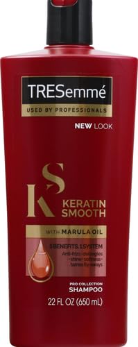 TRESemmé Keratin Smooth Shampoo bottle pours for even lather.