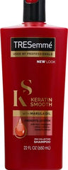 TRESemmé Keratin Smooth Shampoo bottle pours for even lather.