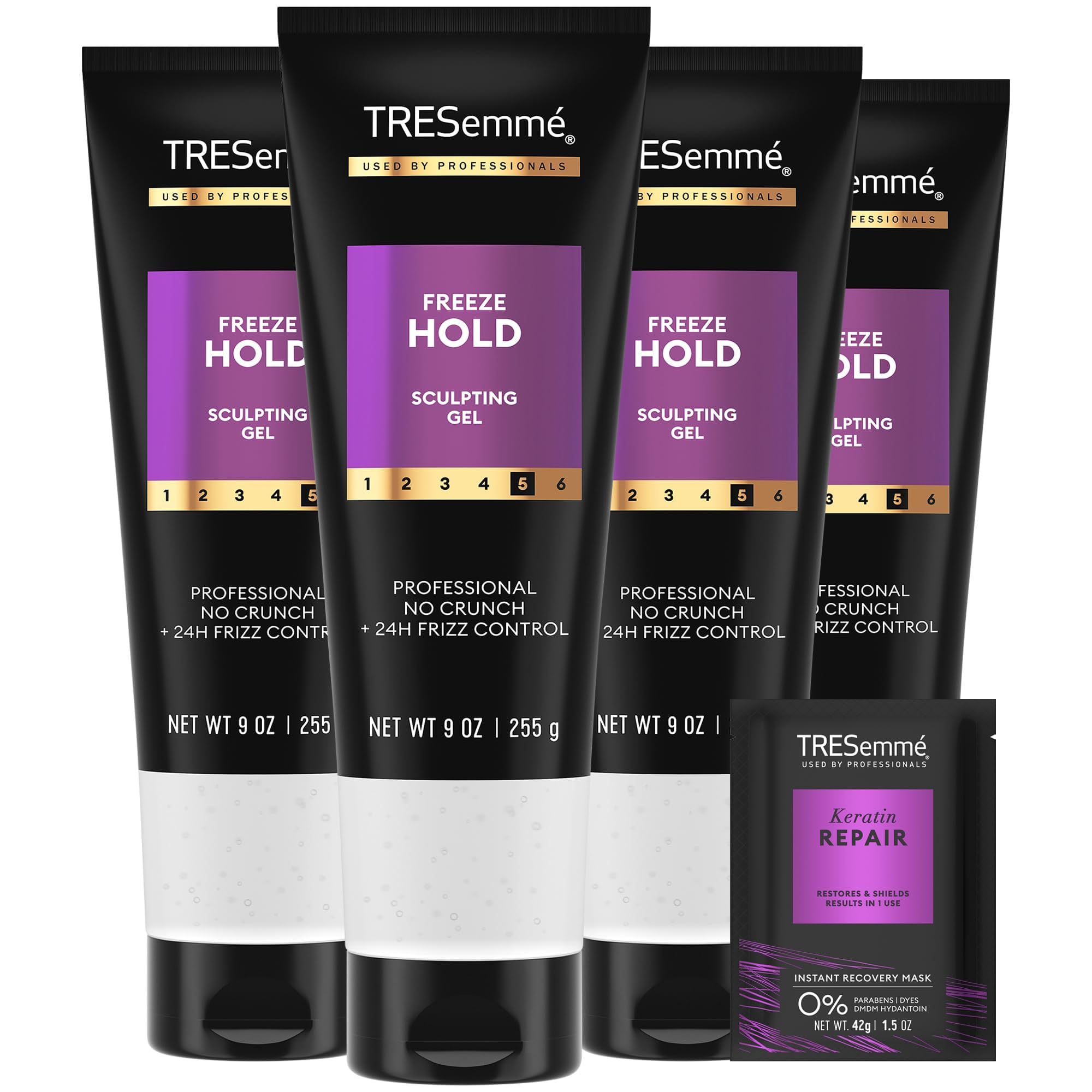 Gel TRESemmé Mega Control en flacon, contrôle des frisottis 24h.