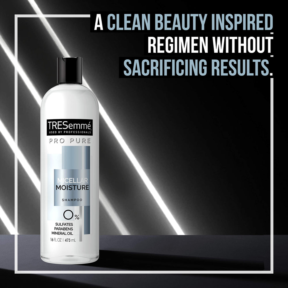TRESemmé Pro Pure Micellar Moisture, étui: sans silicone, sans parabènes et sans colorant.