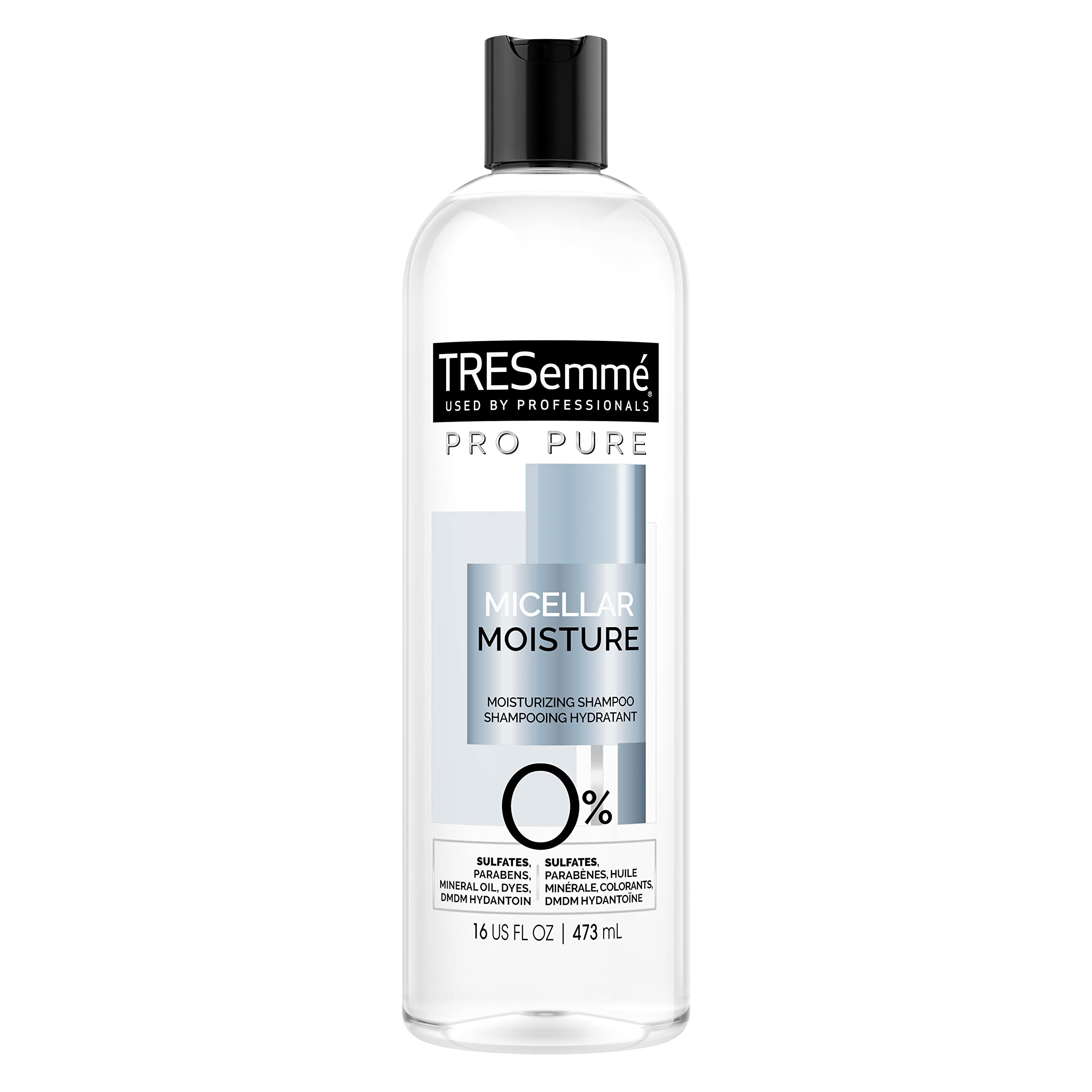 TRESemmé Pro Pure Micellar Moisture Shampoing, bouteille: hydratation légère et brillance.