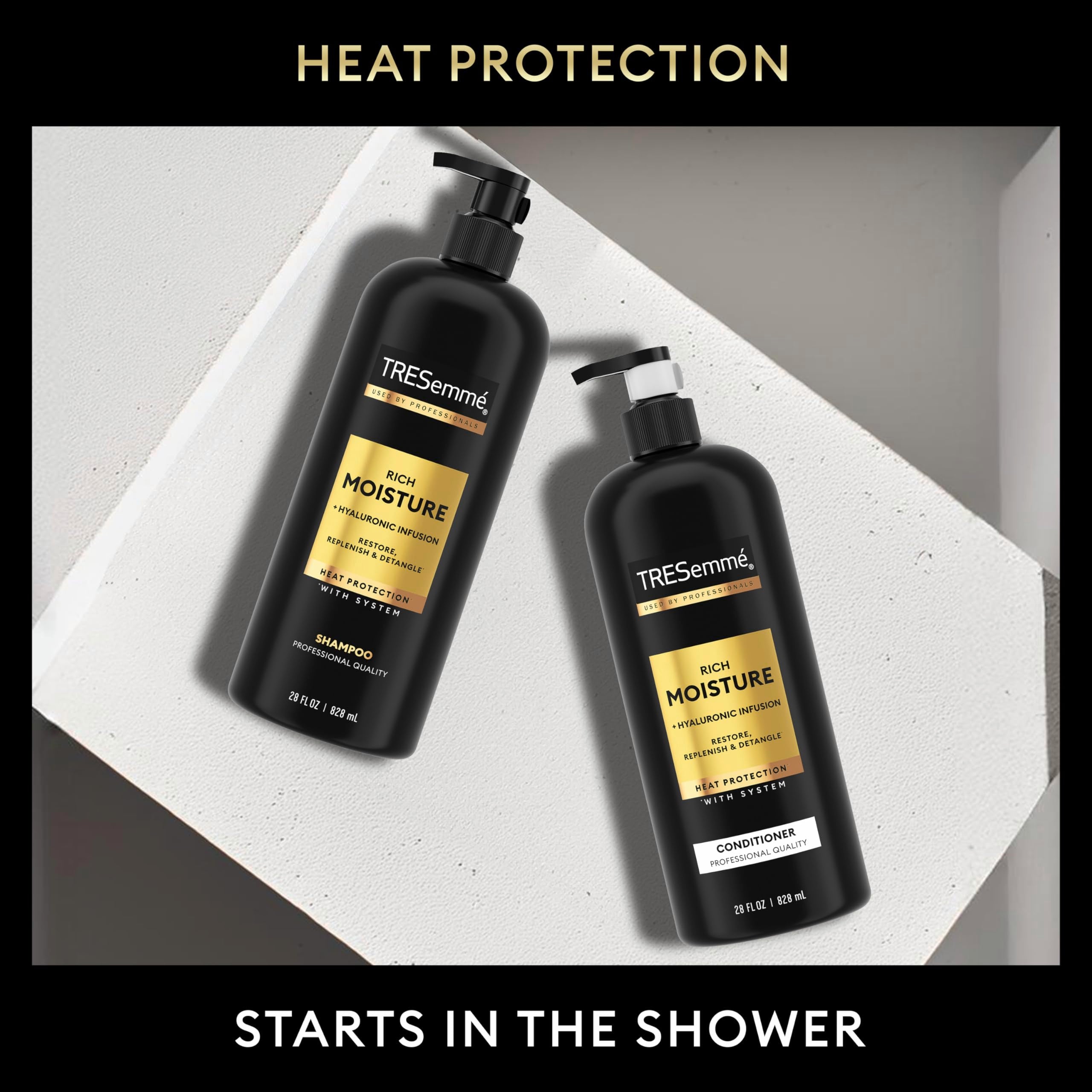 Étiquette Tresemme Rich Moisture sans parabènes et sans huile minérale.