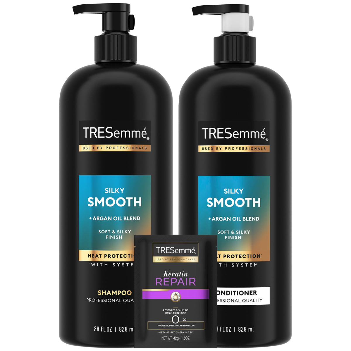 Coffret TRESemmé avec shampoing et après-shampoing, résultat cheveux lisses et soyeux