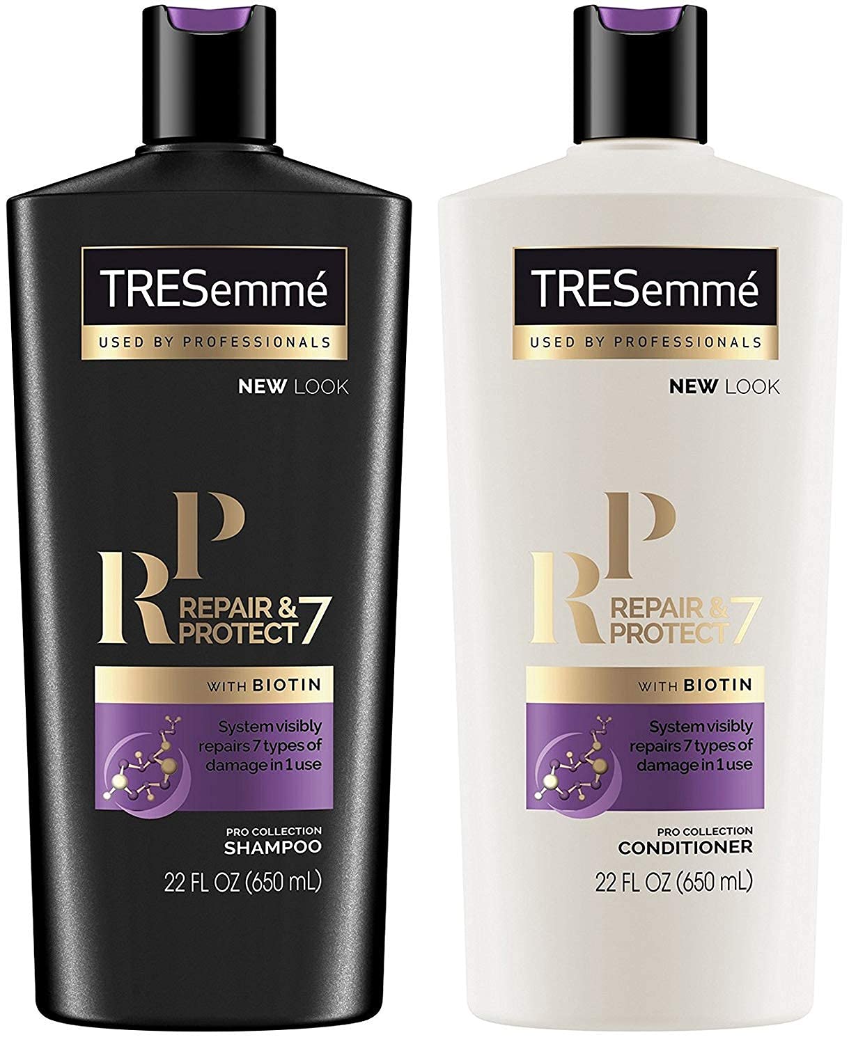 Shampoing Biotin TRESemmé en flacon, nettoie et répare en douceur.