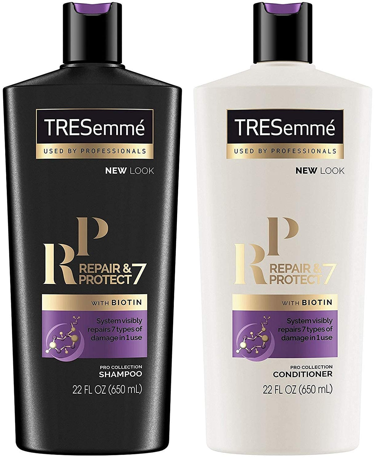 Shampoing Biotin TRESemmé en flacon, nettoie et répare en douceur.