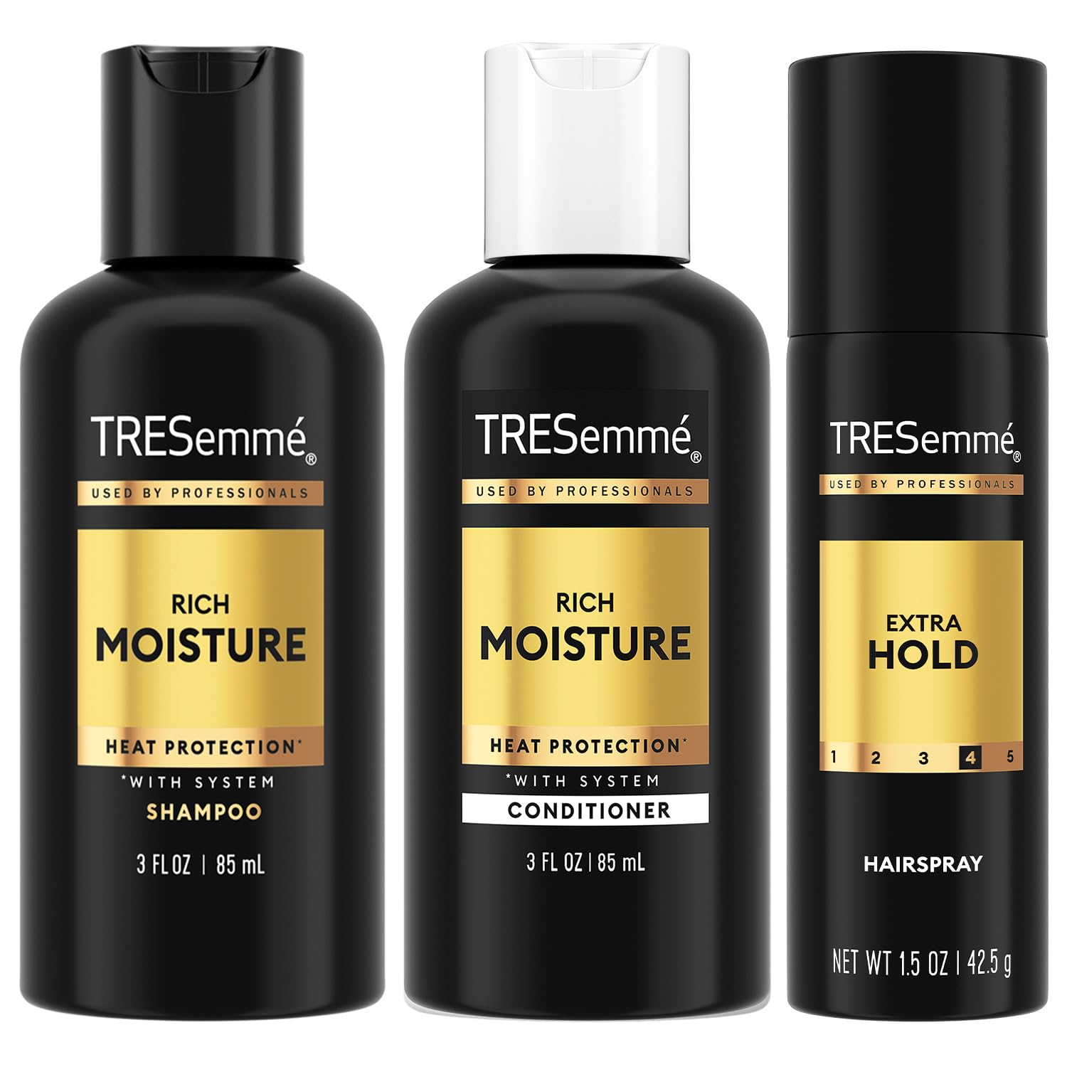 Shampoing TRESemmé riche et hydratant, hydratation durable pour cheveux secs.