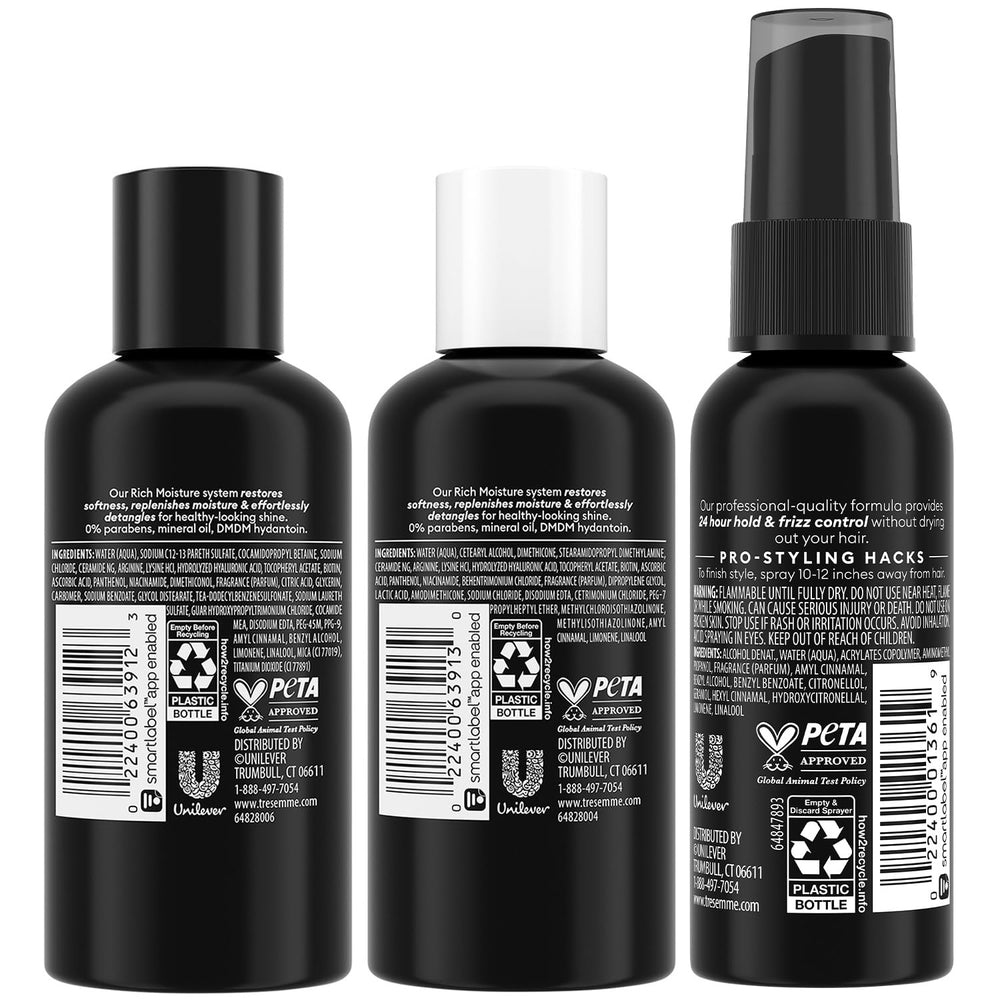 Après-shampoing TRESemmé de voyage en bouteille mini, cheveux doux et faciles à coiffer.