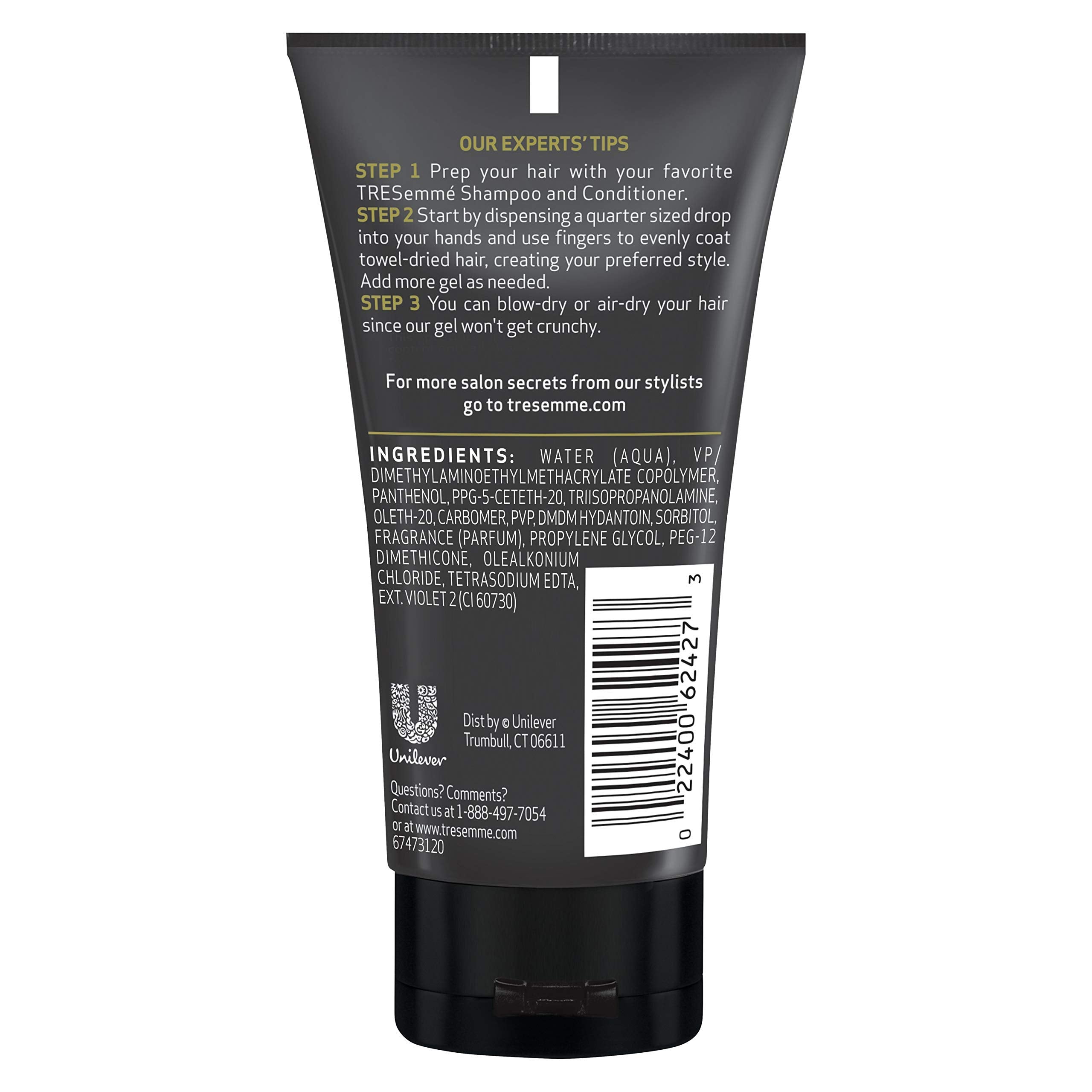 TRESemmé Tres Gel Extra Firm : application facile sur cheveux humides pour une coiffure durable.