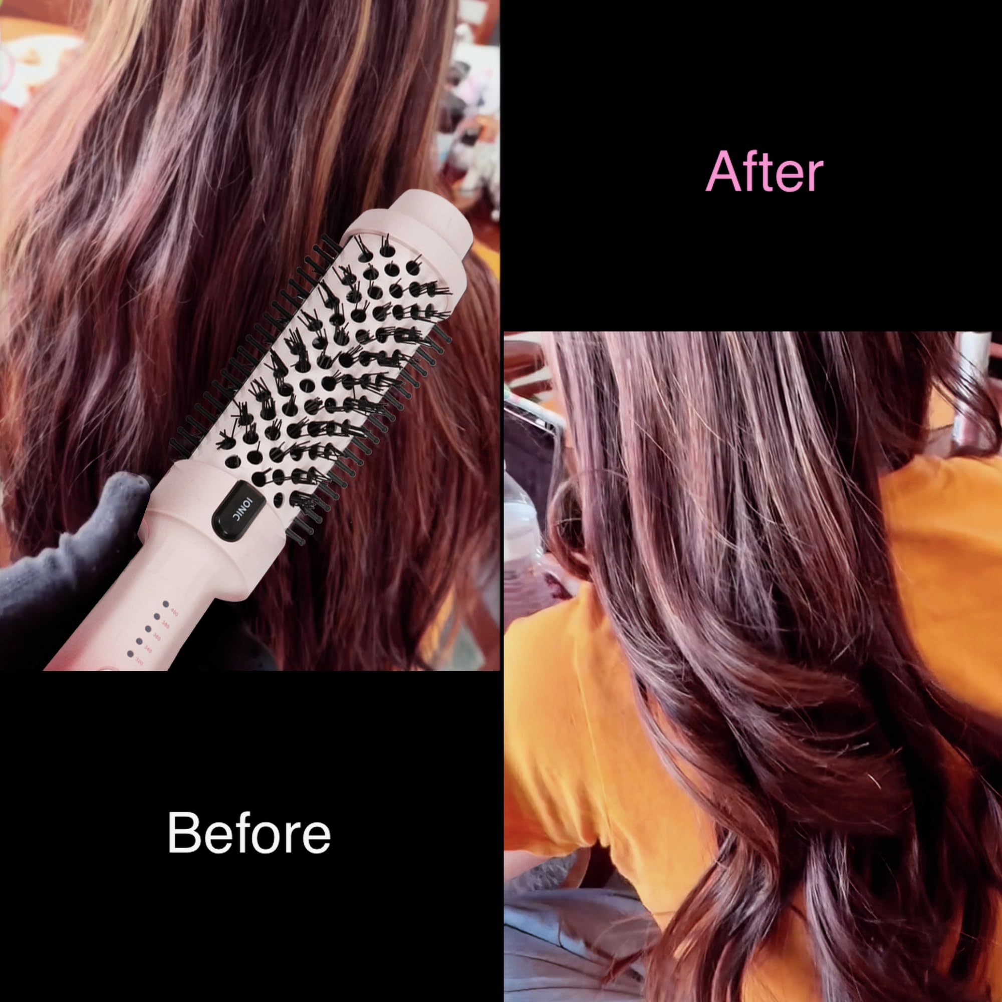 Design rose-rouge élégant de la brosse thermique Tresses Touch.