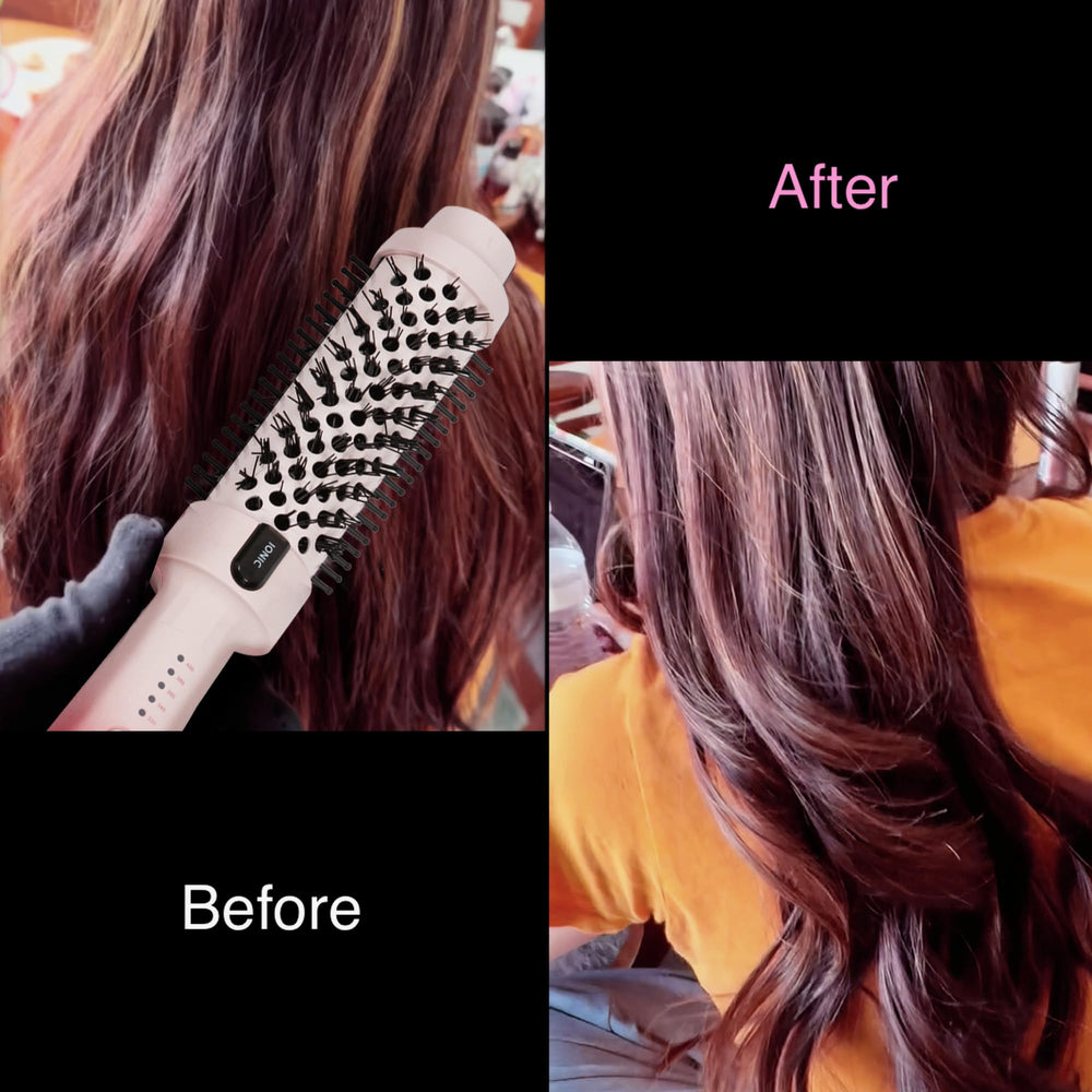 Design rose-rouge élégant de la brosse thermique Tresses Touch.