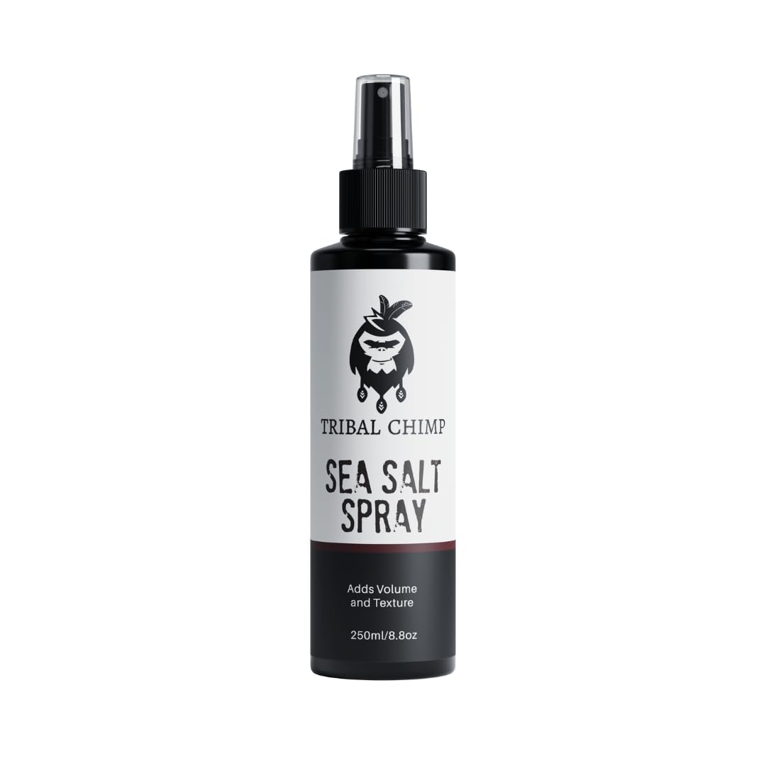 Tribal Chimp Sea Salt Spray bottle for men offers beachy texture.