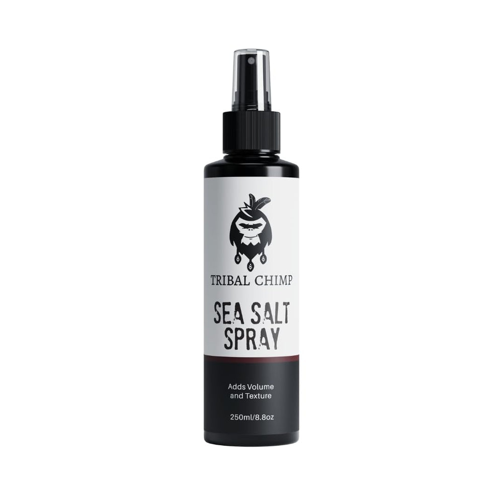 Tribal Chimp Sea Salt Spray bottle for men offers beachy texture.