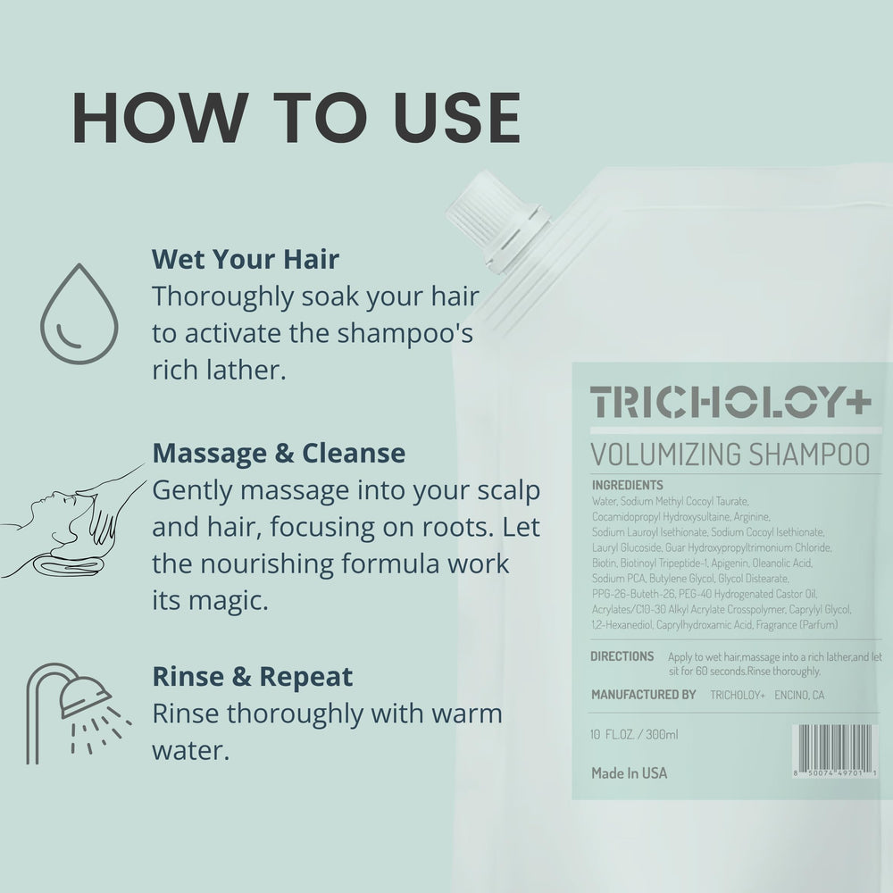 Tricholoy+ Sans sulfates ni parabènes, formule douce pour usage quotidien.
