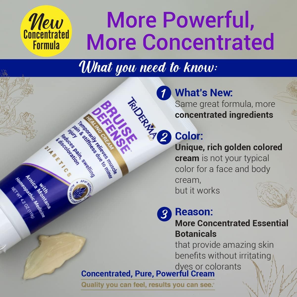 TriDerma Bruise Defense avec extrait d'Arnica Montana.