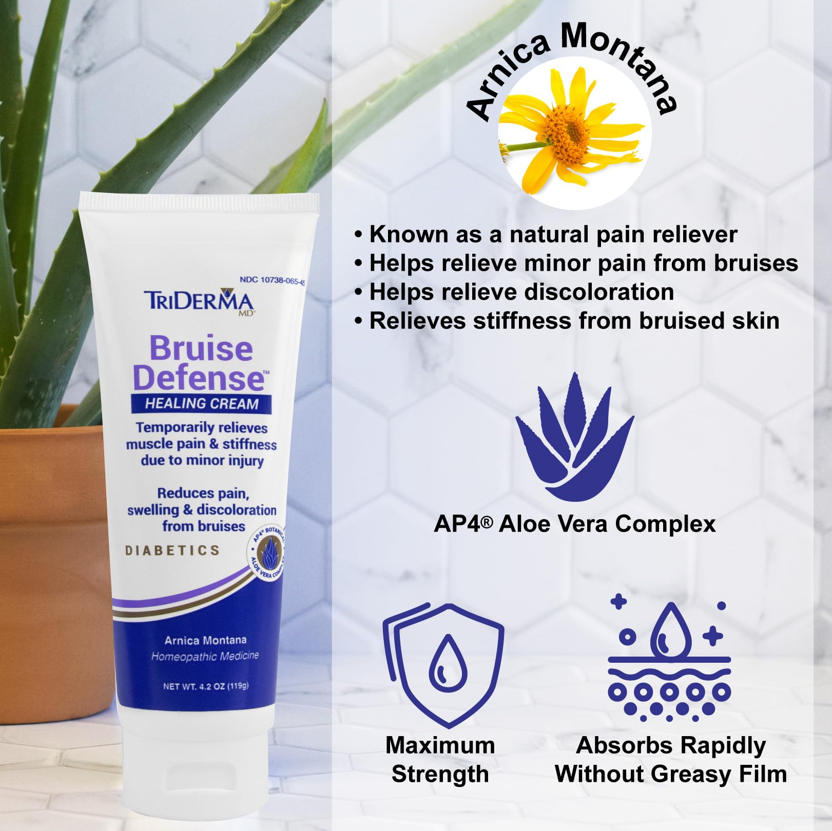 TriDerma Bruise Defense en application: soulage le confort cutané.