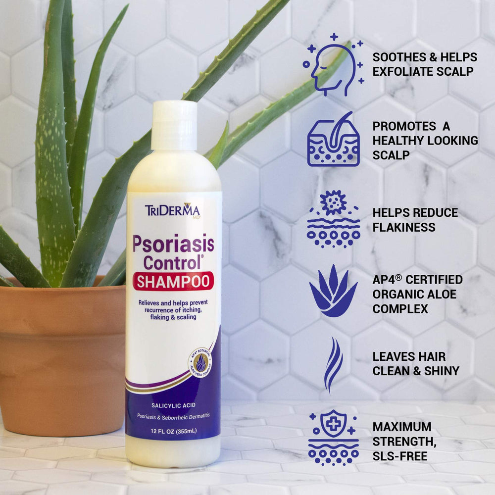 TriDerma Shampoing acide salicylique 3% pour texture cheveux améliorée et cuir chevelu apaisé.