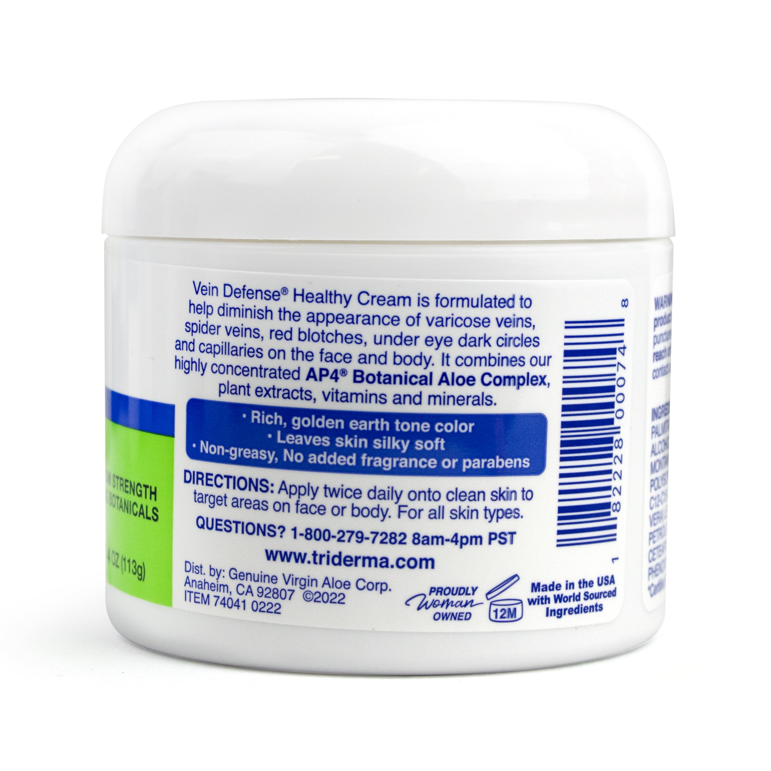 TriDerma Vein Defense Crème MSM, complexe qui soutient la peau du visage et du corps.