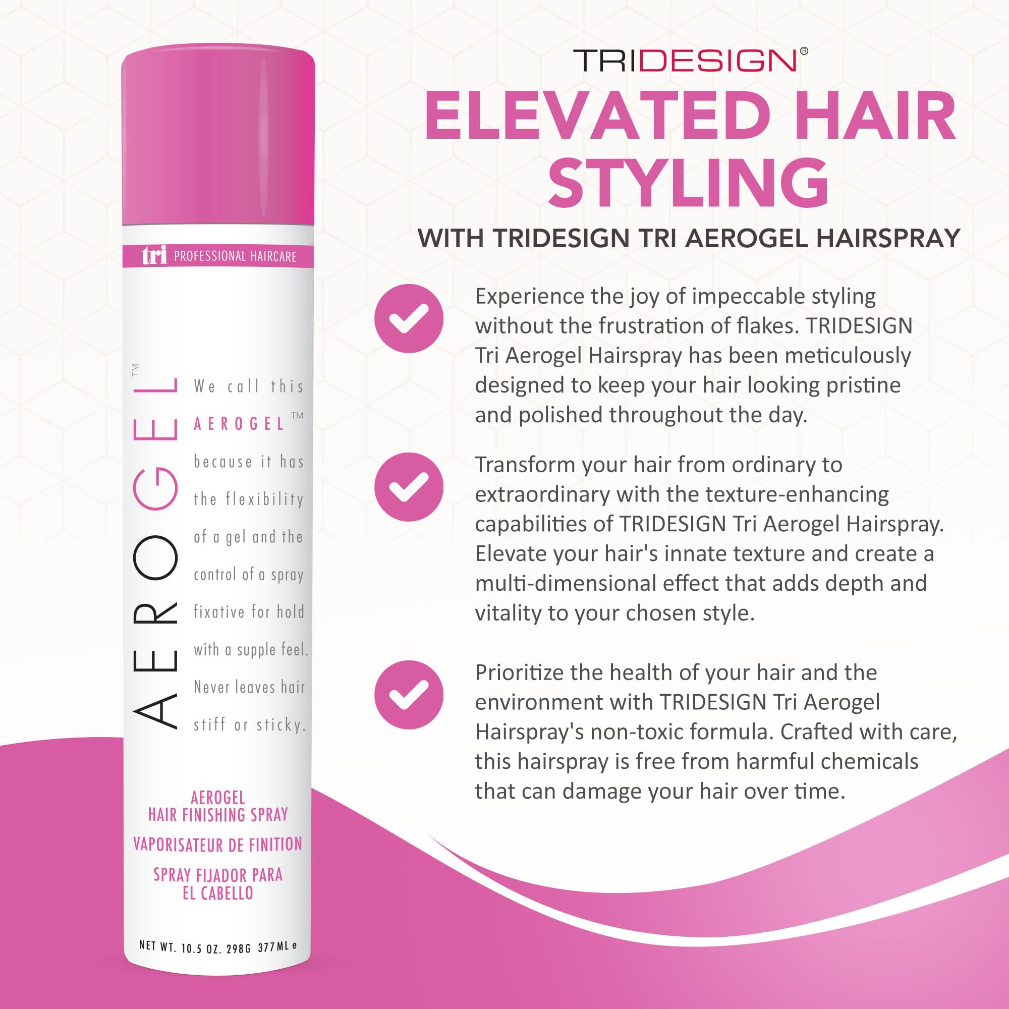 TRI Design Aerogel application du spray pour une coiffure légère et contrôlable.