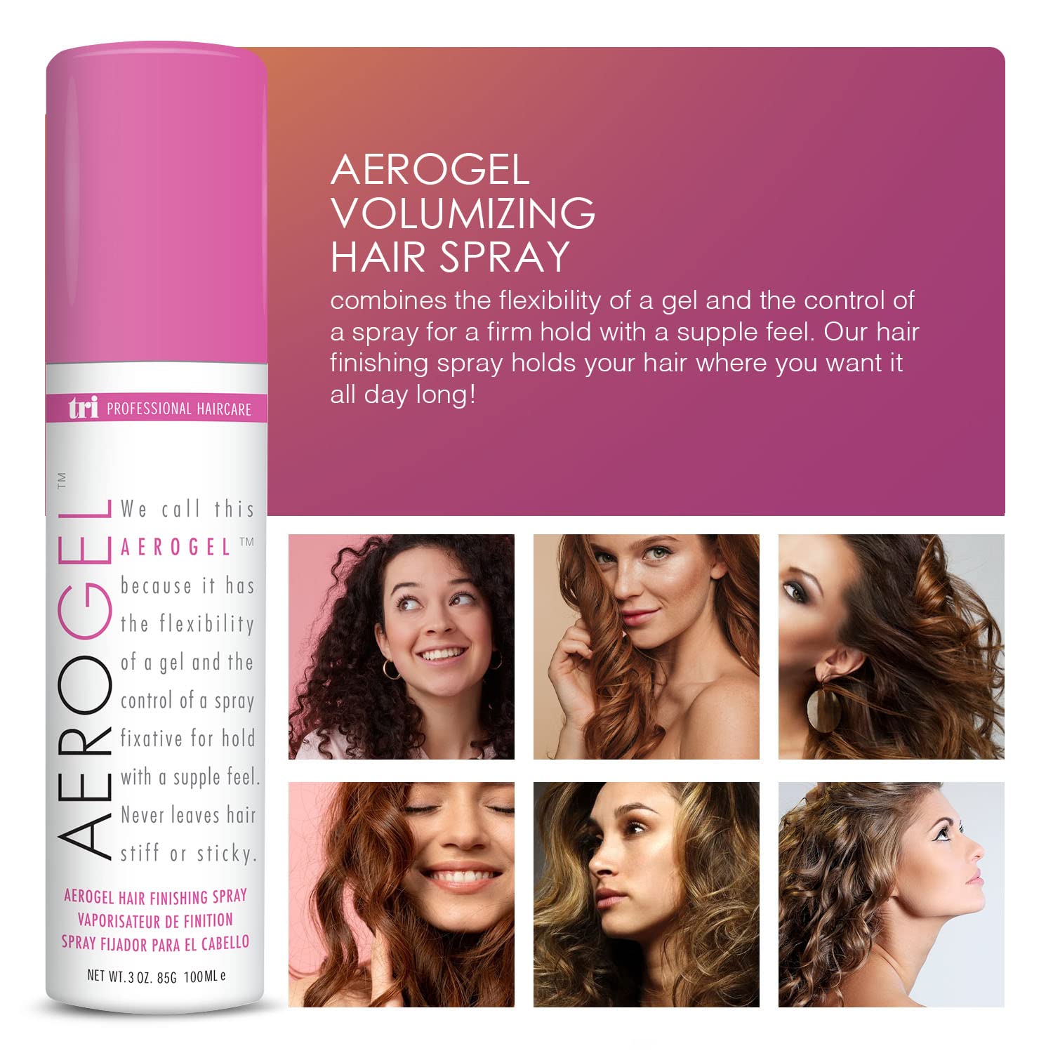 TRIDESIGN Aerogel Hairspray : brillance durable sans résidu gras