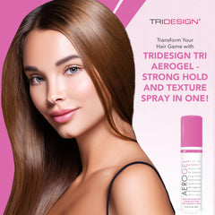 TRIDESIGN Aerogel Hairspray, brillance durable sans résidu gras.