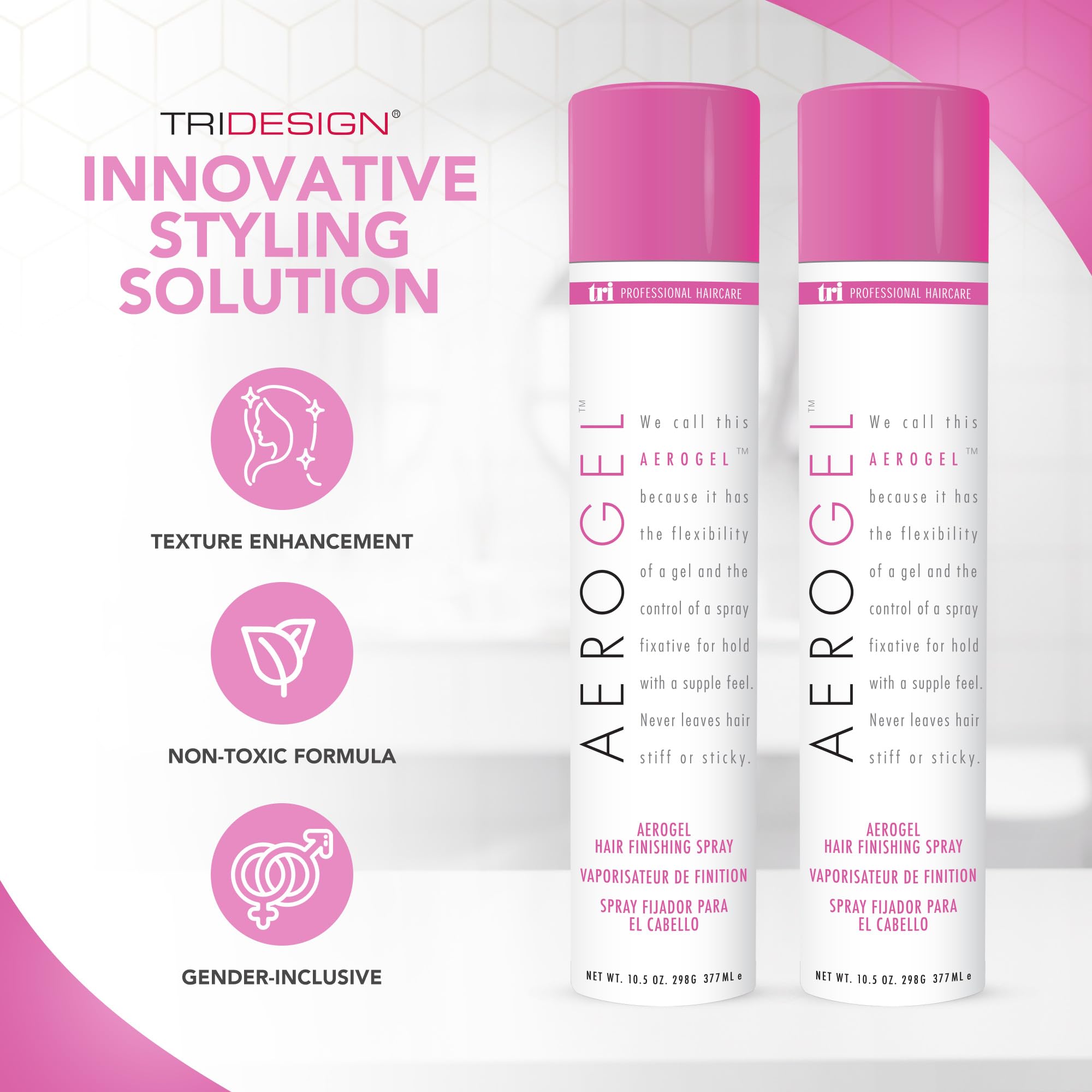 TRIDESIGN Aerogel Hairspray, brume-brillante pour du volume et une brillance durable.