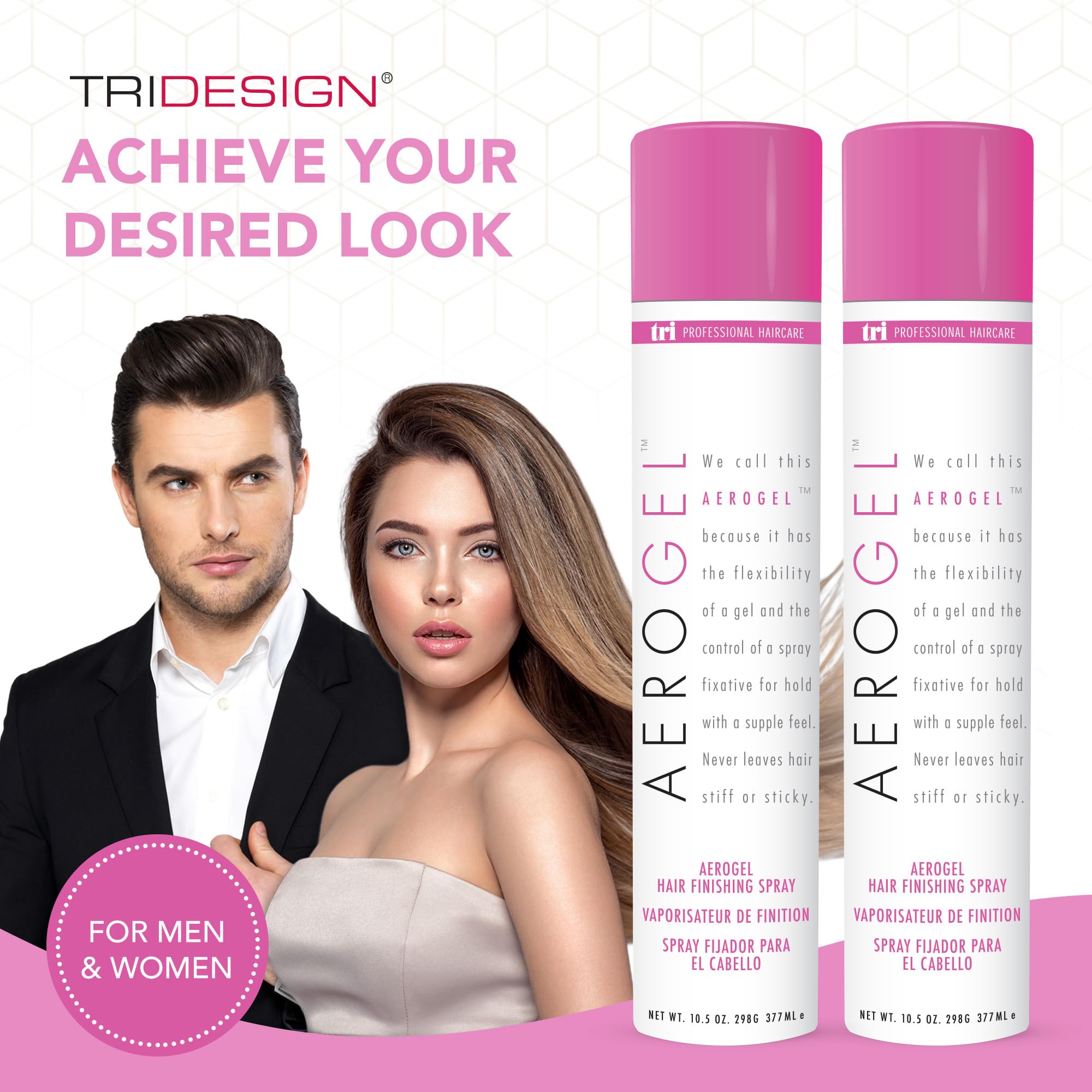 TRIDESIGN Aerogel Hairspray, coiffage durable grâce à une formule légère et flexible.