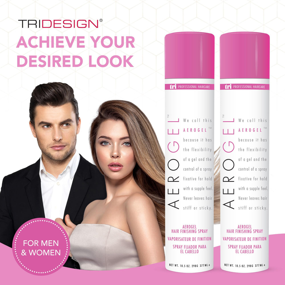 TRIDESIGN Aerogel Hairspray, coiffage durable grâce à une formule légère et flexible.