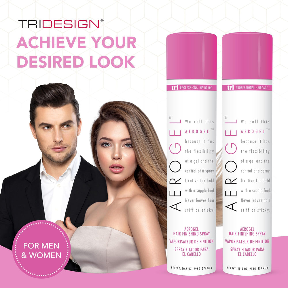 TRIDESIGN Aerogel Hairspray, usage quotidien pour styliser et maintenir la forme.