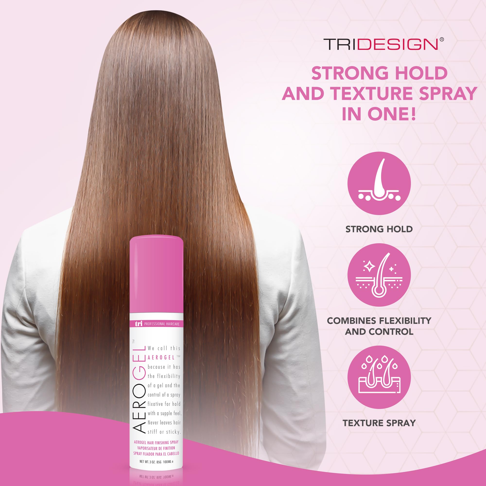 TRIDESIGN Fixatif Aérogel – Tenue flexible adaptée à toutes les textures capillaires.