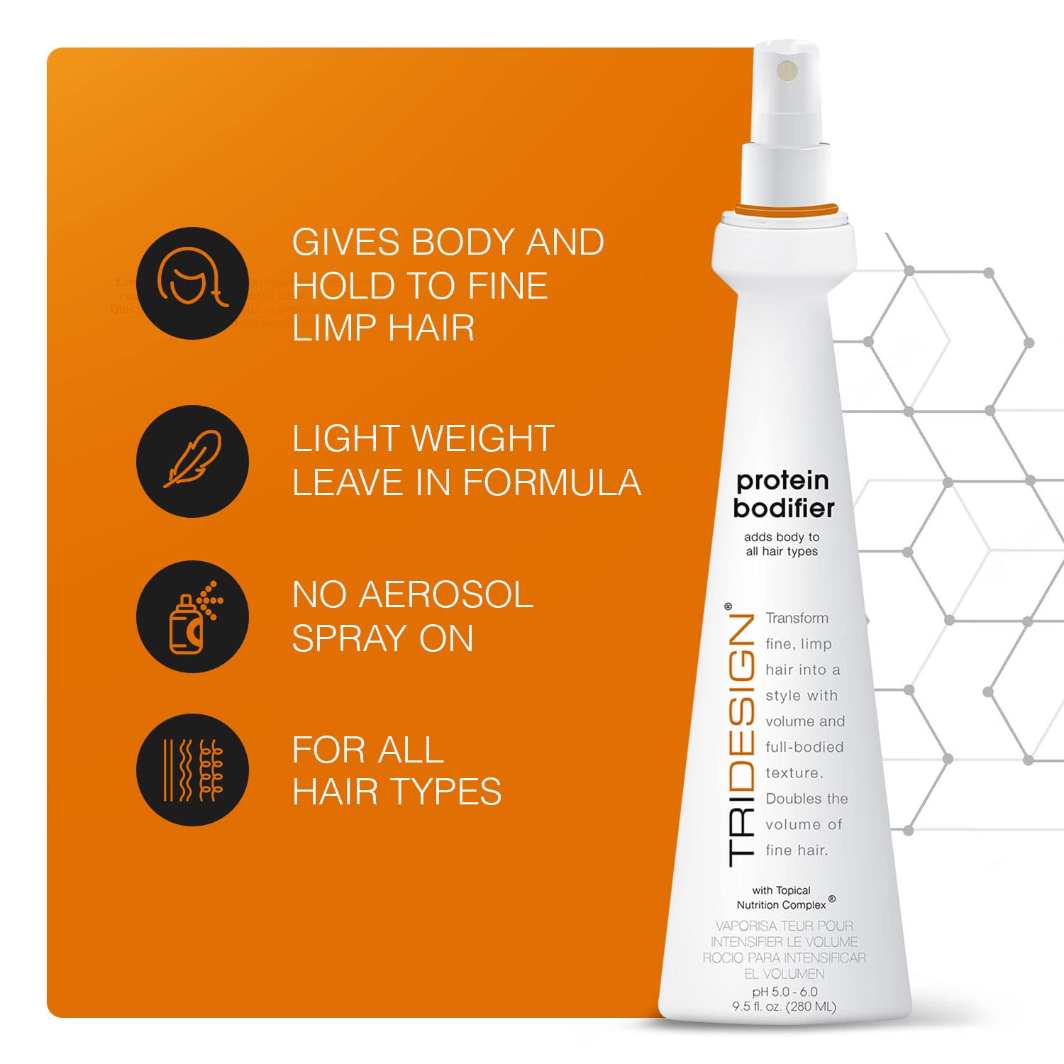 TRIDESIGN Protein Bodifier pump for easy, controlled application and lightweight volume.