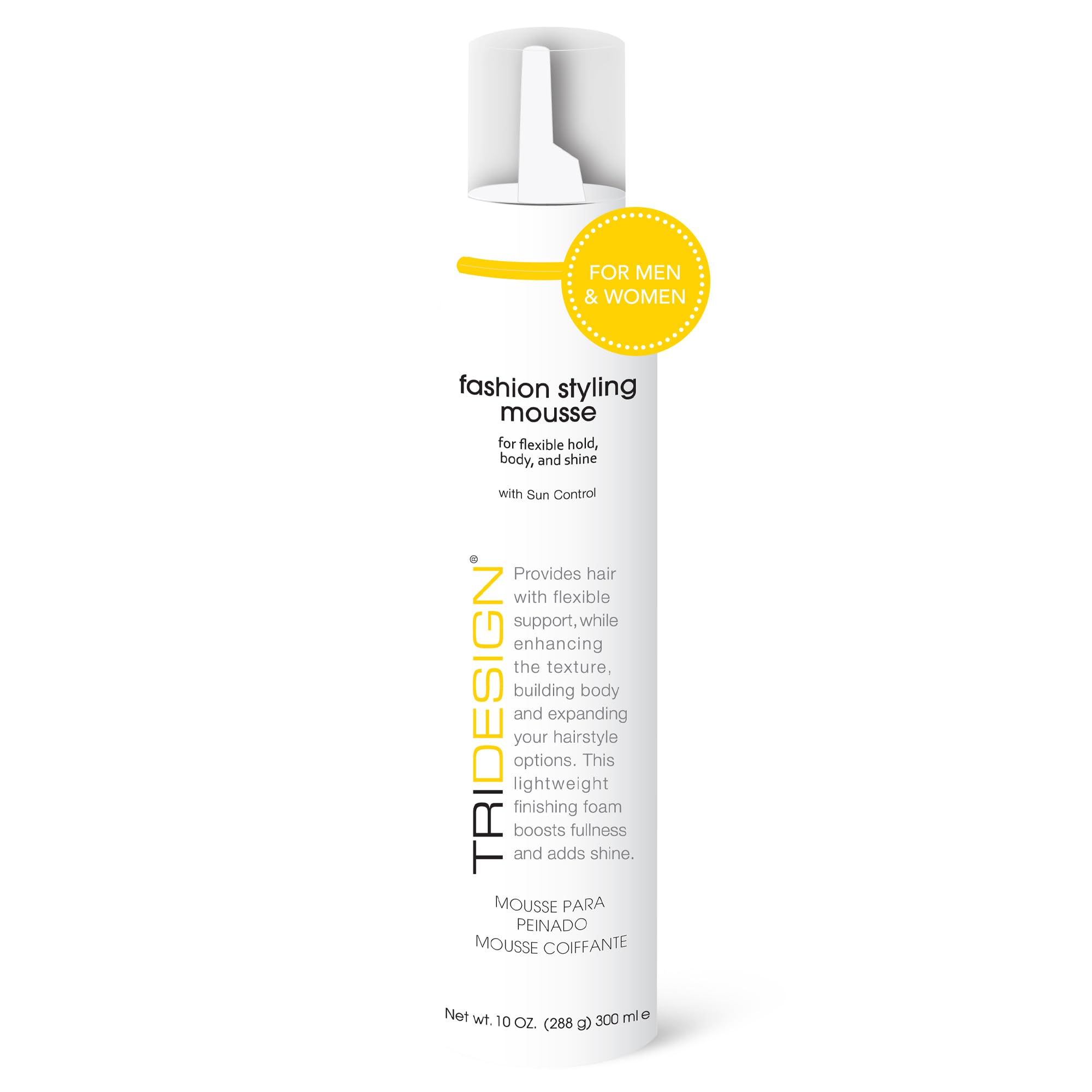 TRI Fashion Mousse : bouteille pratique pour un coiffage rapide et sans frisottis.