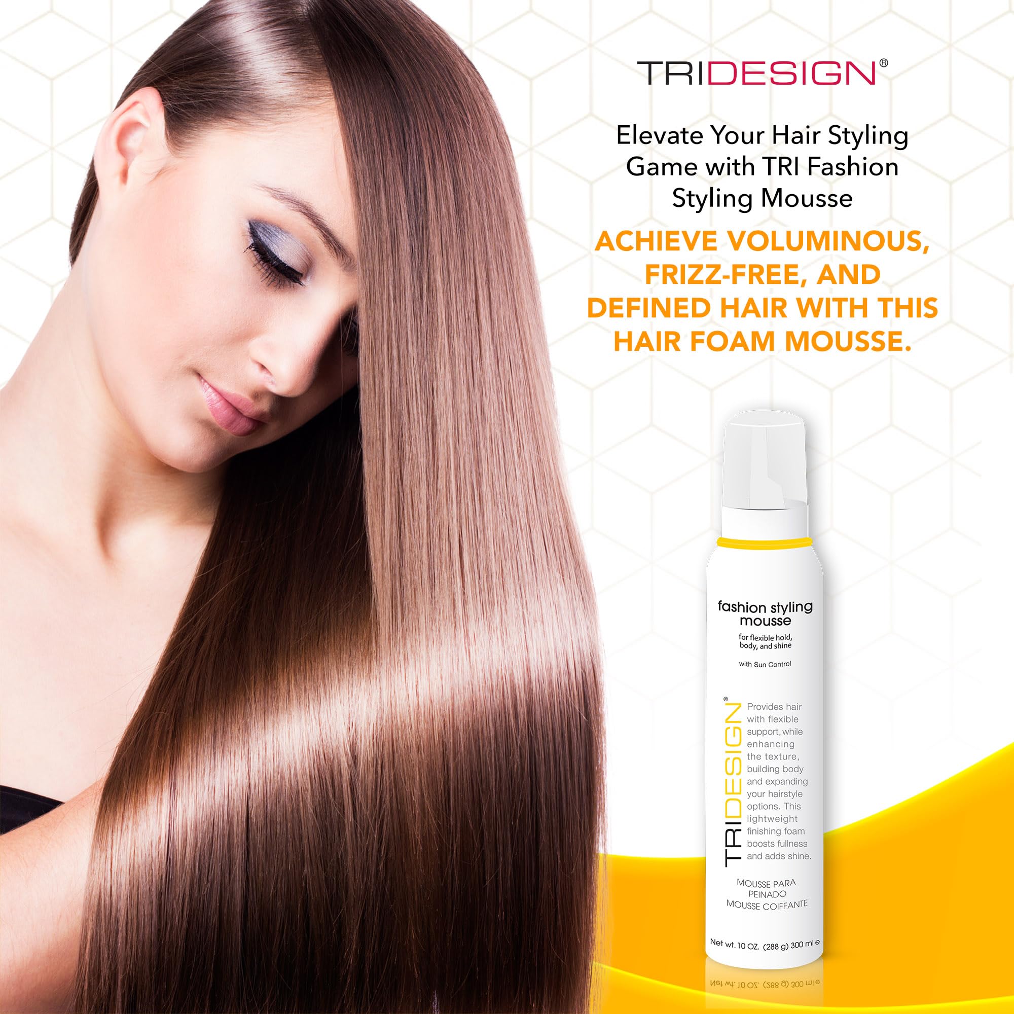 TRI Fashion Mousse : contrôle du frisottis pour une chevelure lisse et fluide.