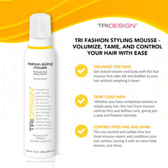 TRI Fashion Mousse : application rapide qui libère le volume dès les racines.