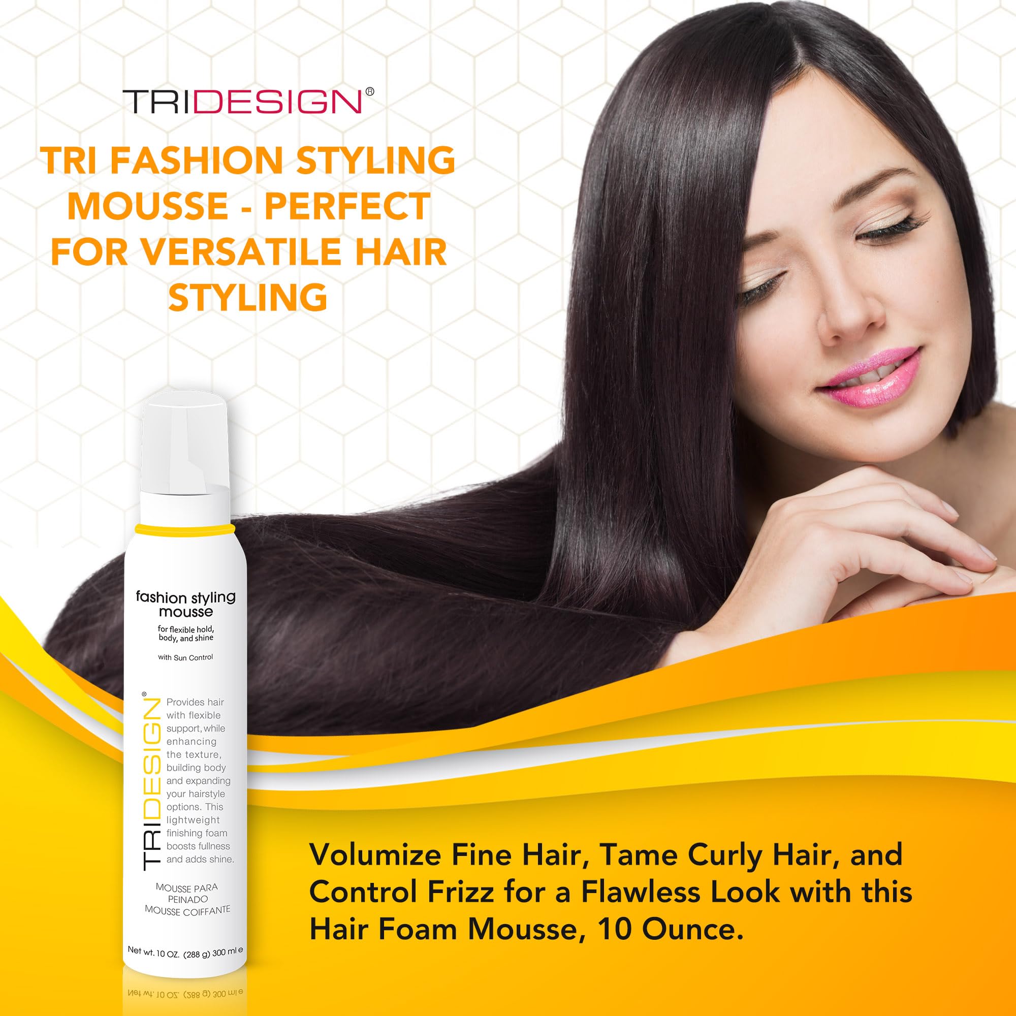 TRI Fashion Mousse : séchage rapide et tenue légère pour cheveux coiffés durablement.