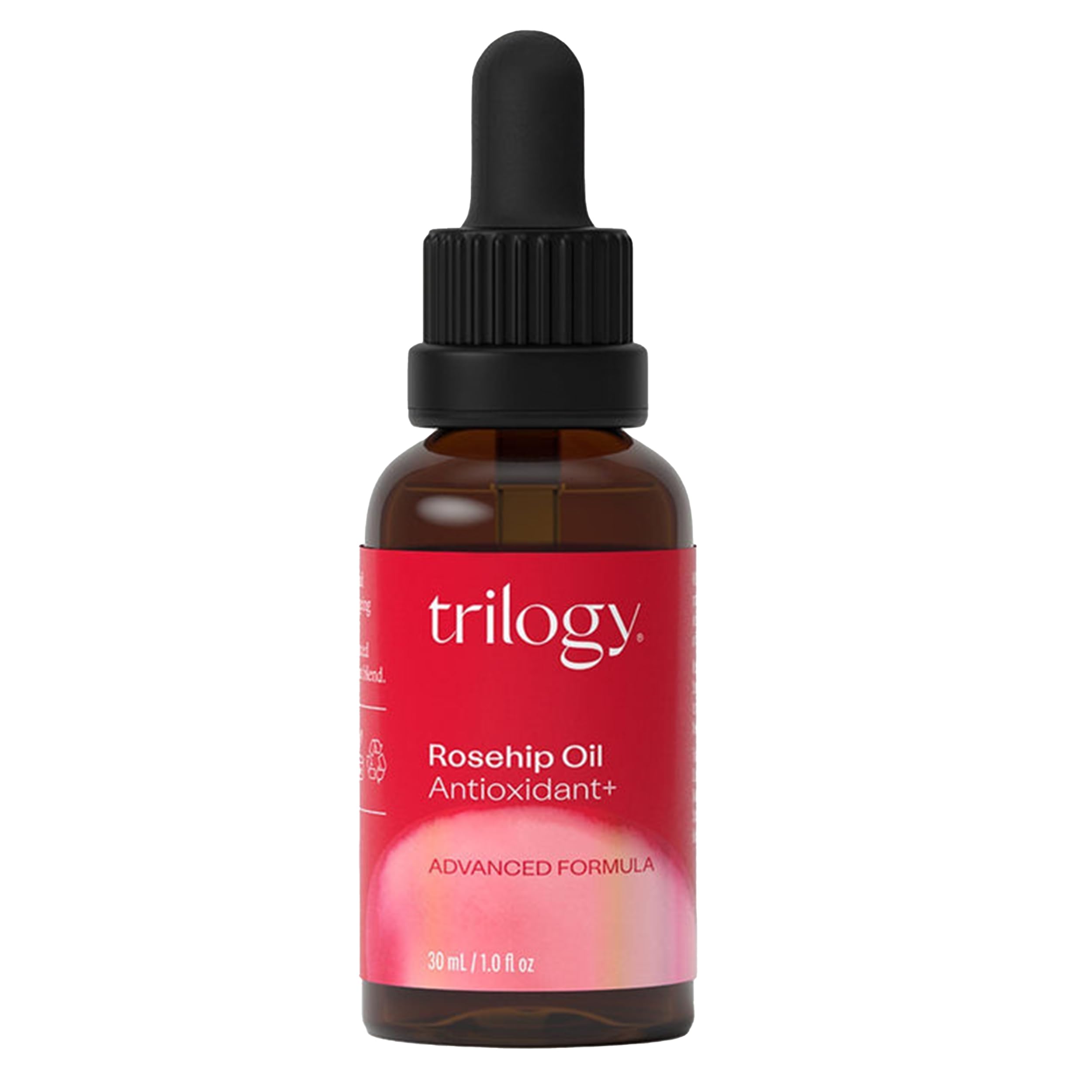 Trilogy Huile Rose Musquée Antioxydante sur bouteille, hydratation biologique adaptée à tous les types de peau