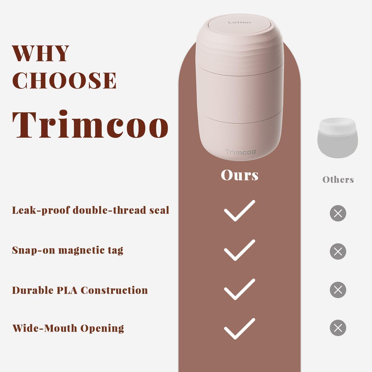Trimcoo design modulaire 60ml, ajustez la capacité selon vos besoins.