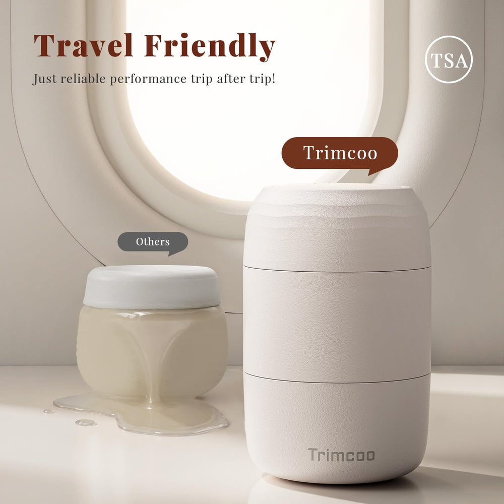 Design modulaire Trimcoo 60ml pour ajuster la capacité selon le voyage.