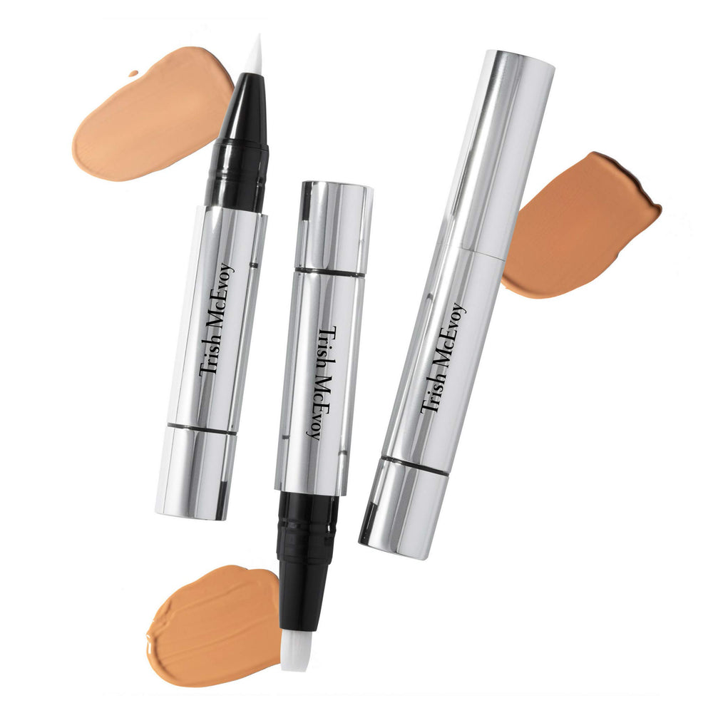 Avant/après avec Trish McEvoy Shadow Eraser montrant un teint lumineux