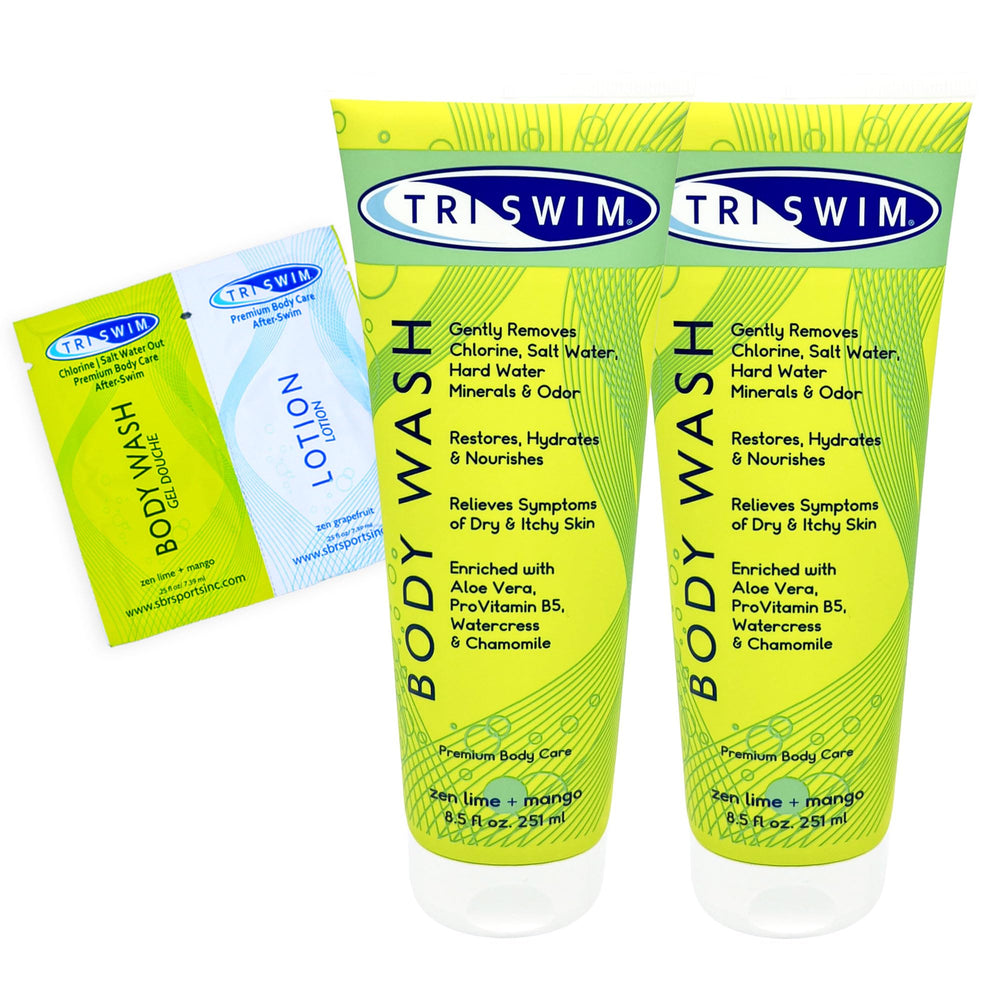 TRISWIM après-bain gel-douche chlore : protège la peau après exposition au chlore.