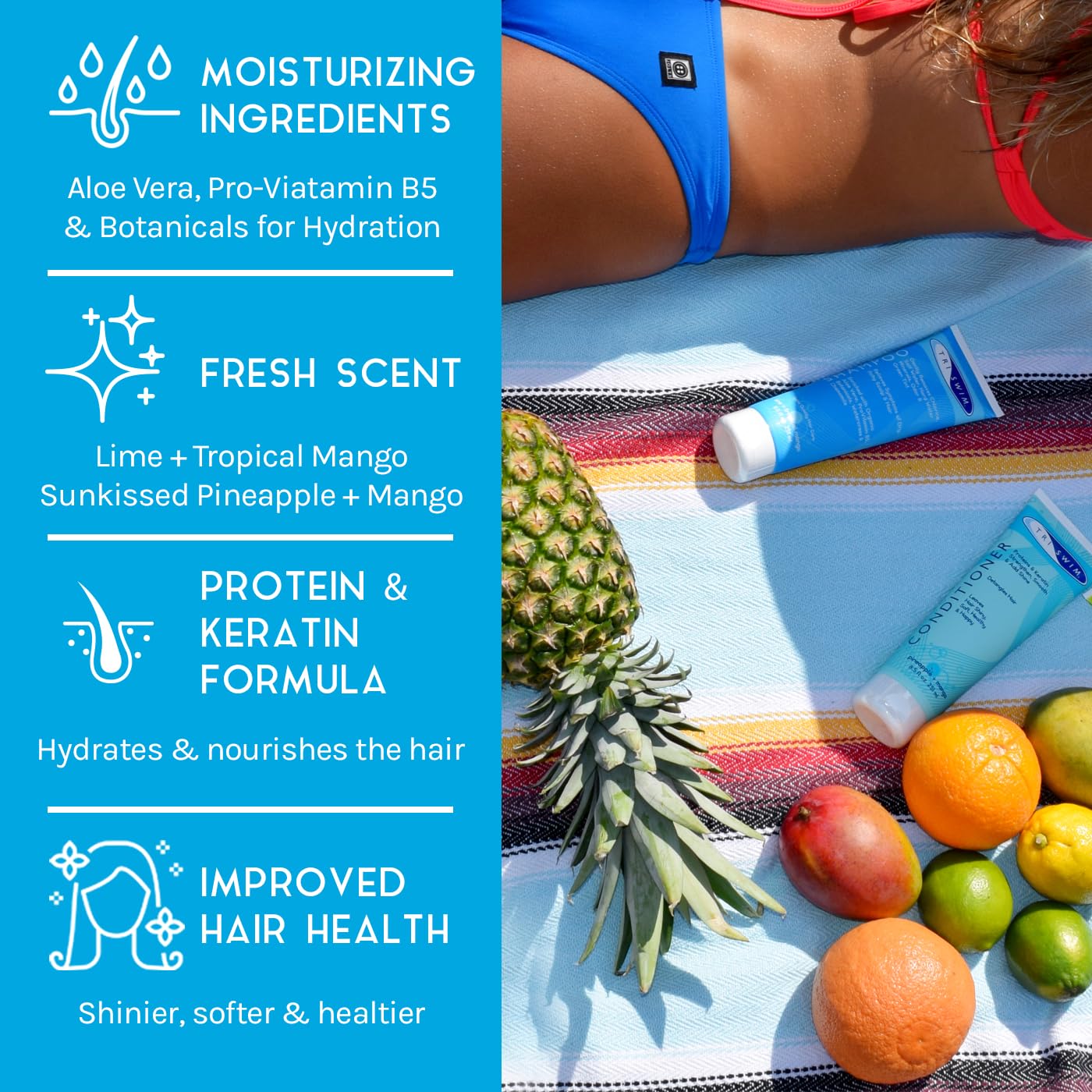 TRISWIM Après-shampoing chlore, bouteille, démêle et nourrit après la baignade.
