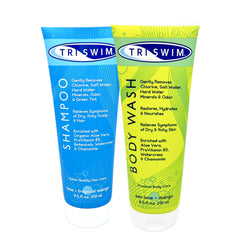 TRISWIM bouteille-douche-corps anti-chlore: nettoie la peau et hydrate après la baignade.