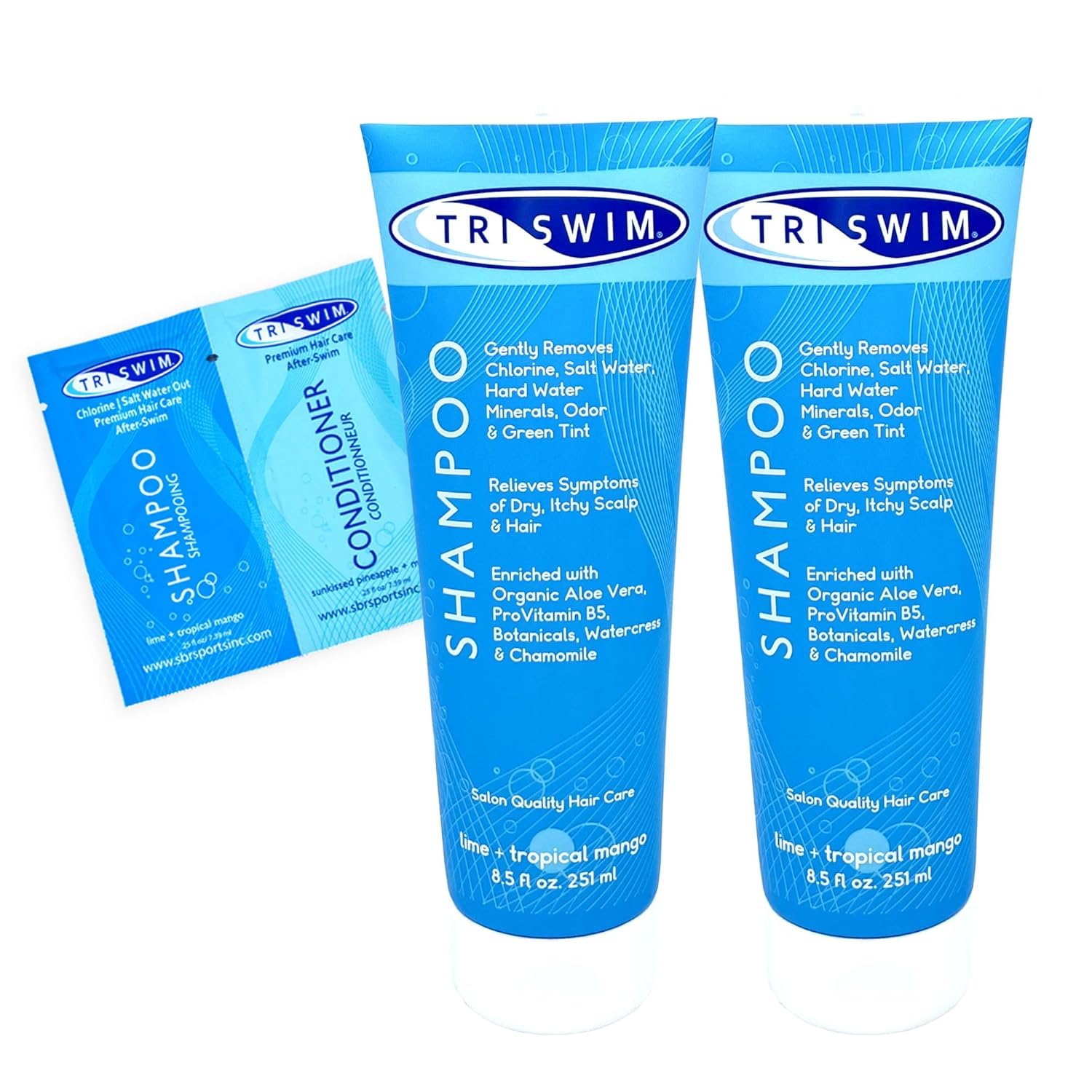 TRISWIM – bouteille 8,5 oz, parfum citron vert et mangue, prêt pour la baignade.