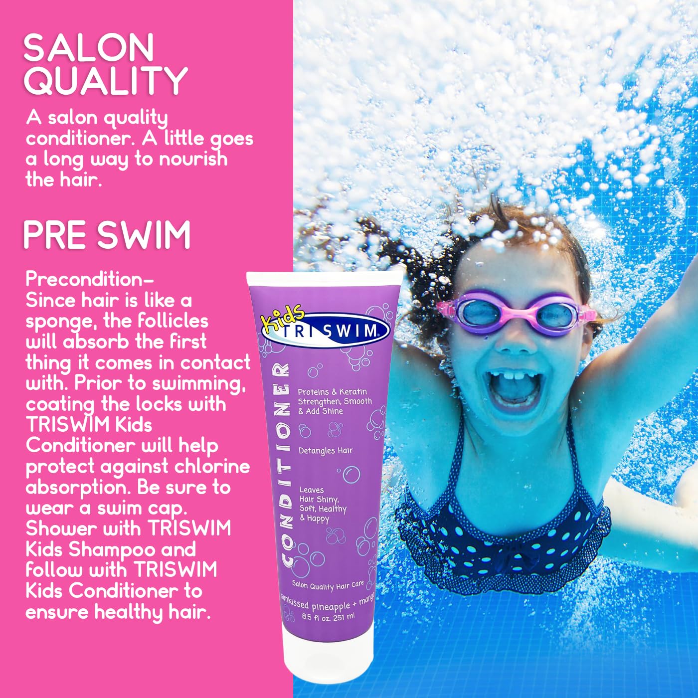 TRISWIM Kids Conditioner – Parfum d'ananas et mangue apprécié par les enfants.