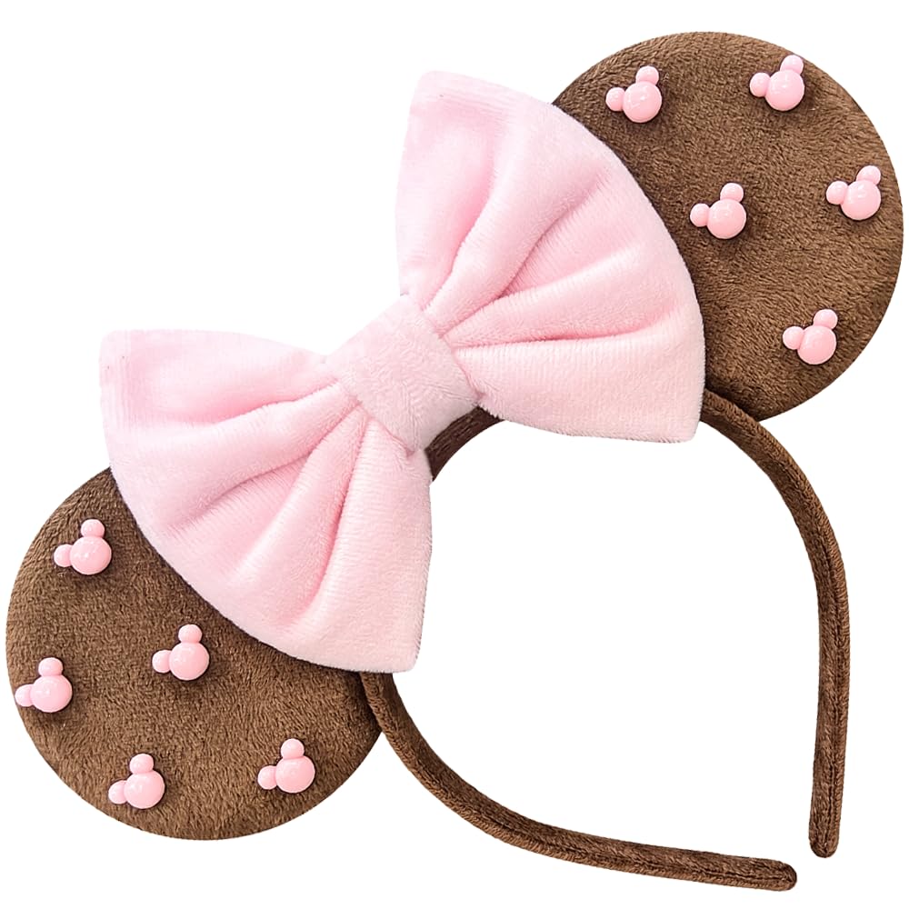 Bandeau Trnerm avec oreilles en peluche brunes et roses, idéal pour fêtes et déguisements