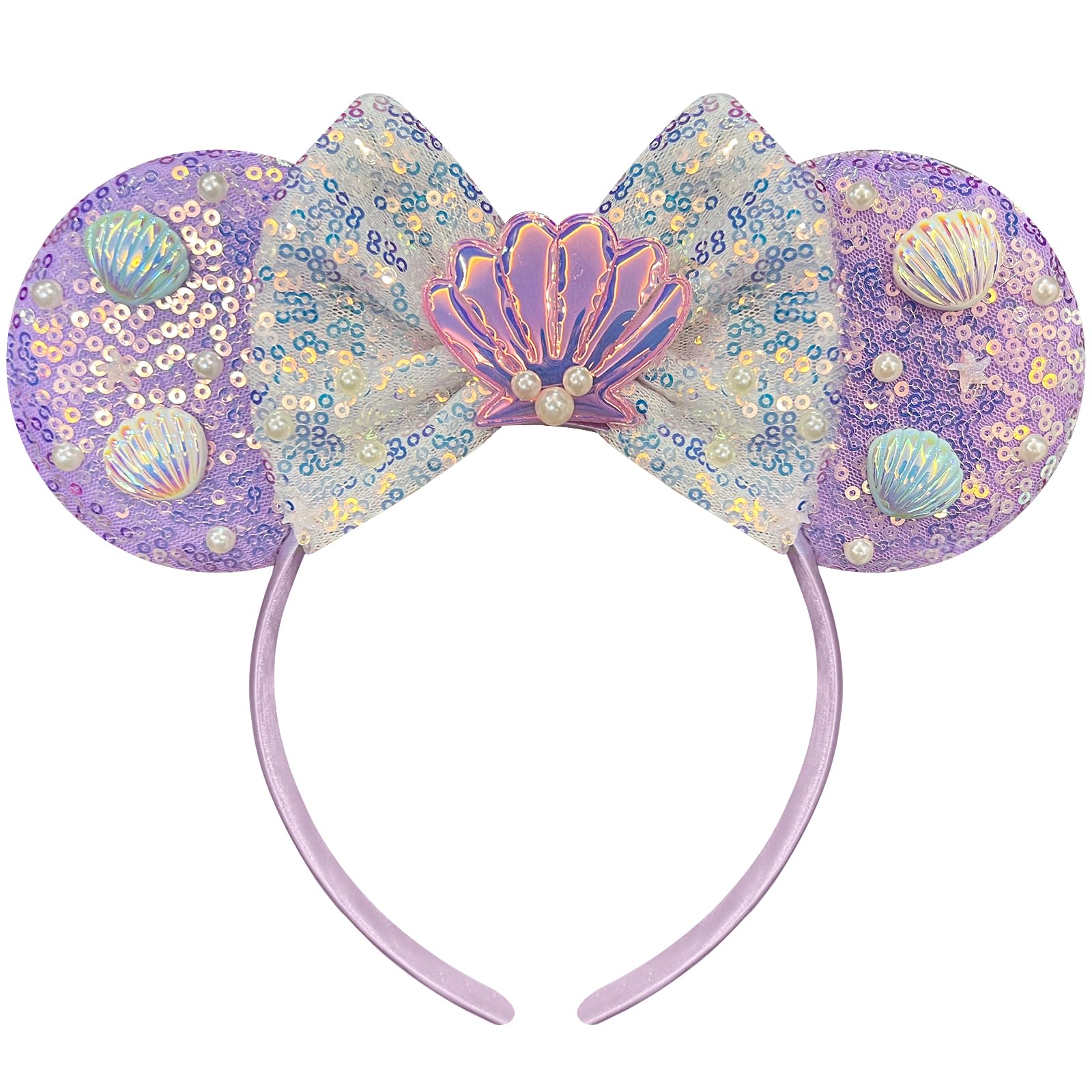 Trnerm bandeau oreilles sirene en sequins, noeuds argentés, parfait pour fêtes et déguisements.