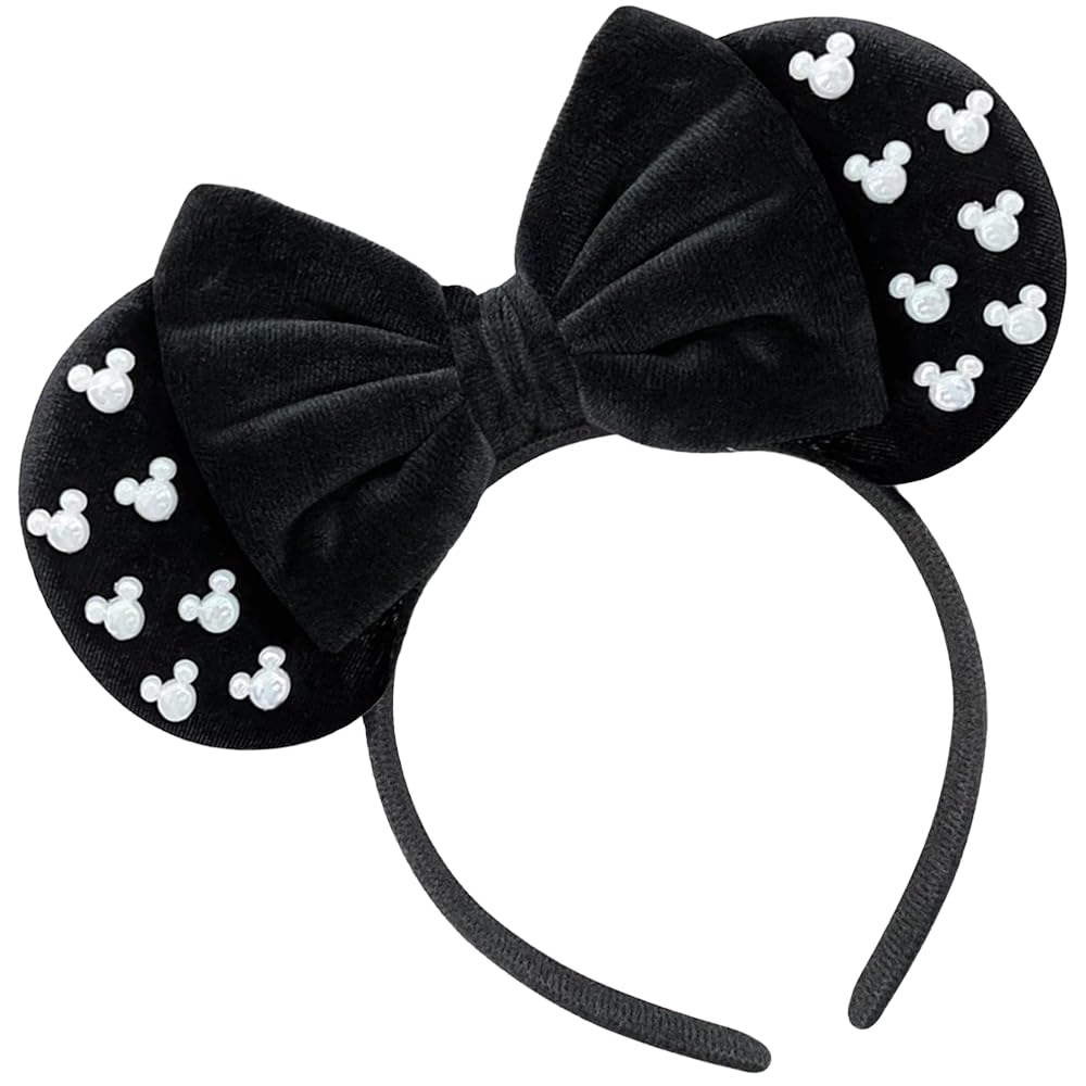 Bandeau Trnerm avec oreilles souris noir floconné, parfait pour cosplay.